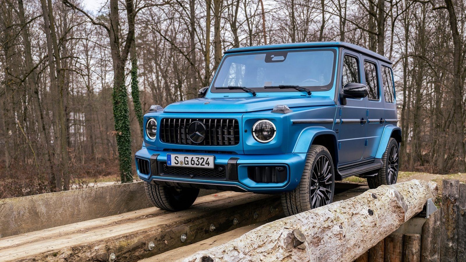 A 2025 Mercedes-AMG G63 going over logs