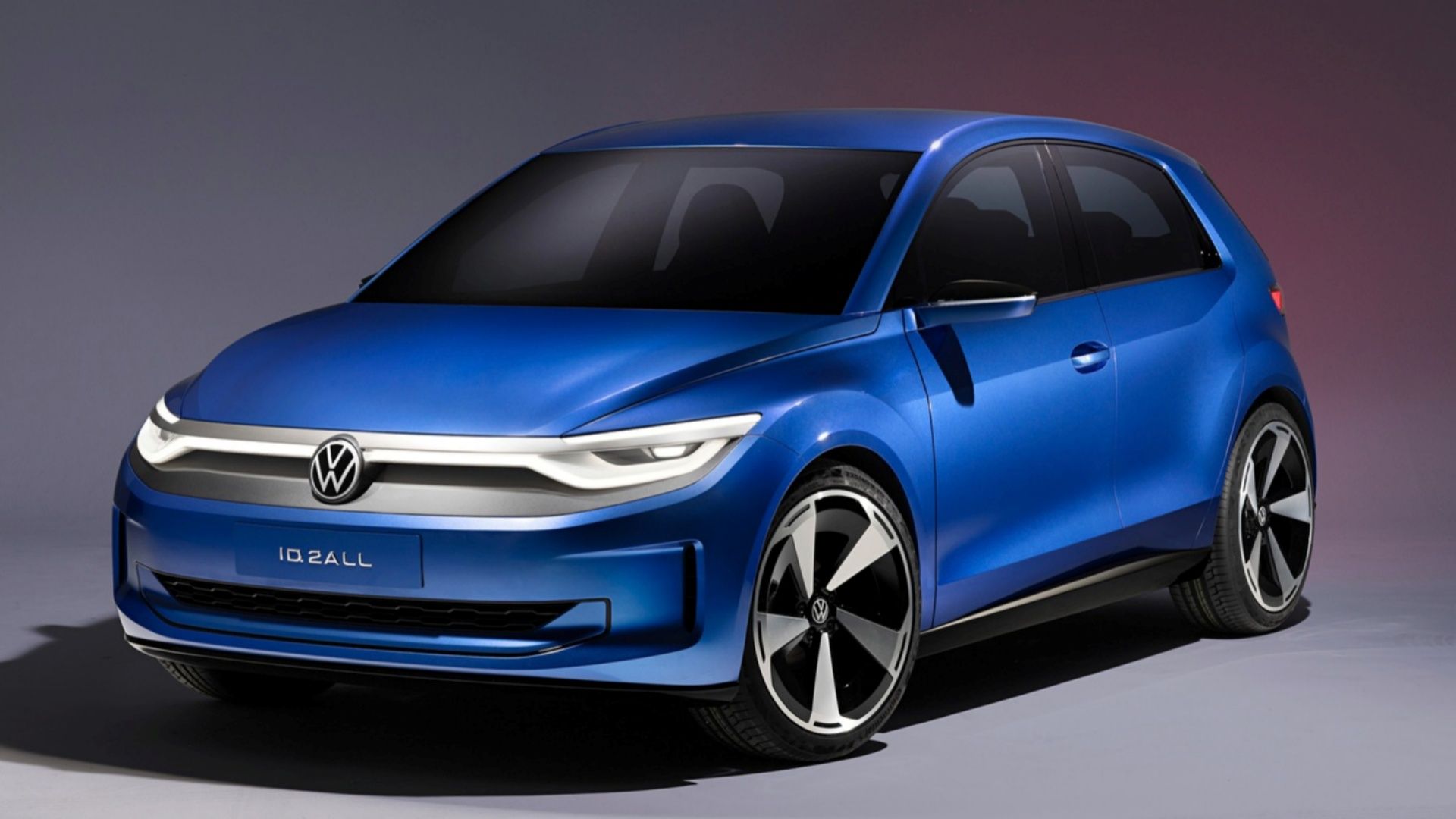 Blue Volkswagen ID.2 EV front 3/4 shot