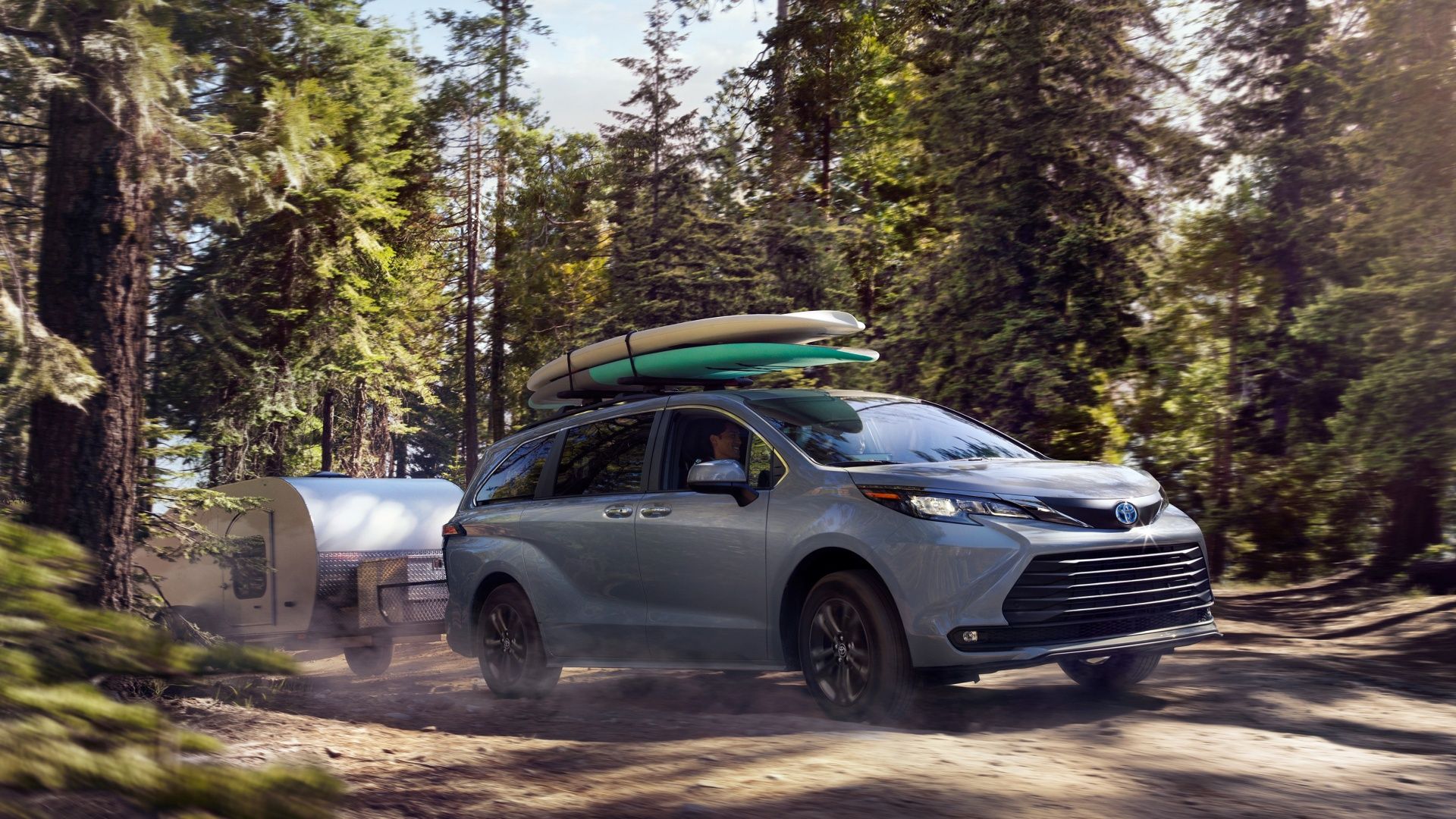 2024 Toyota Sienna Woodland Edition Towing in the Woods