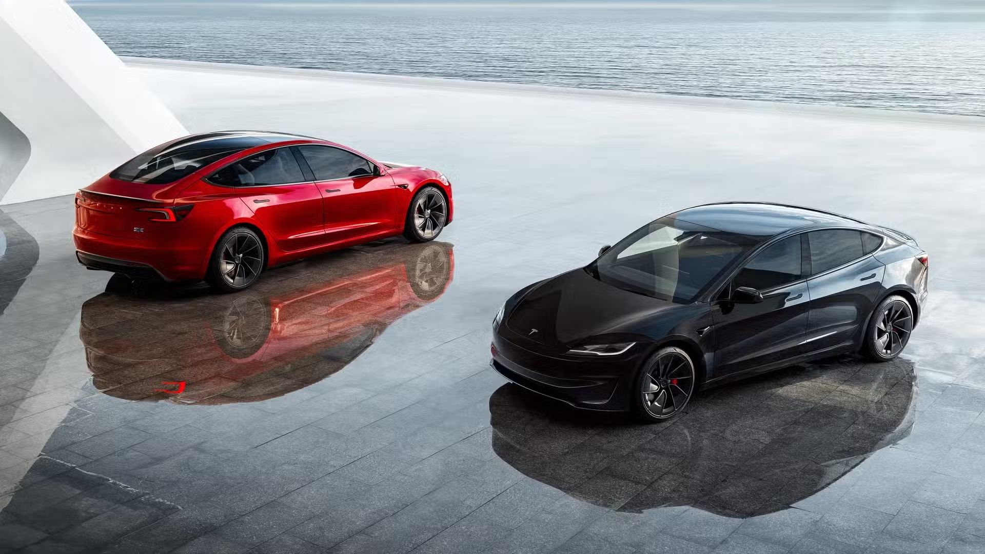 Red and black 2024 Tesla Model 3 Performance