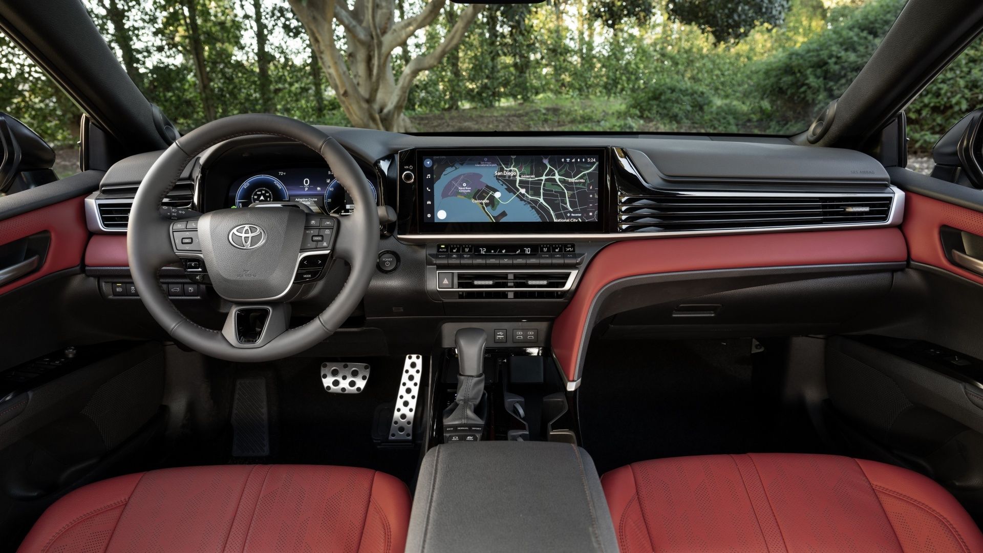 Interior shot of a 2025 Toyota Camry AWD in red