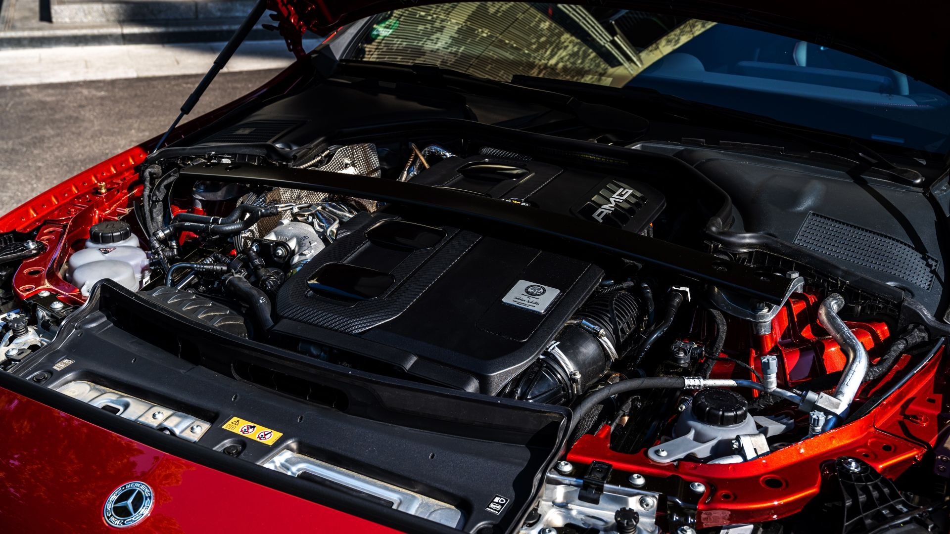 Shot of the engine bay in the 2023 Mercedes-AMG C43