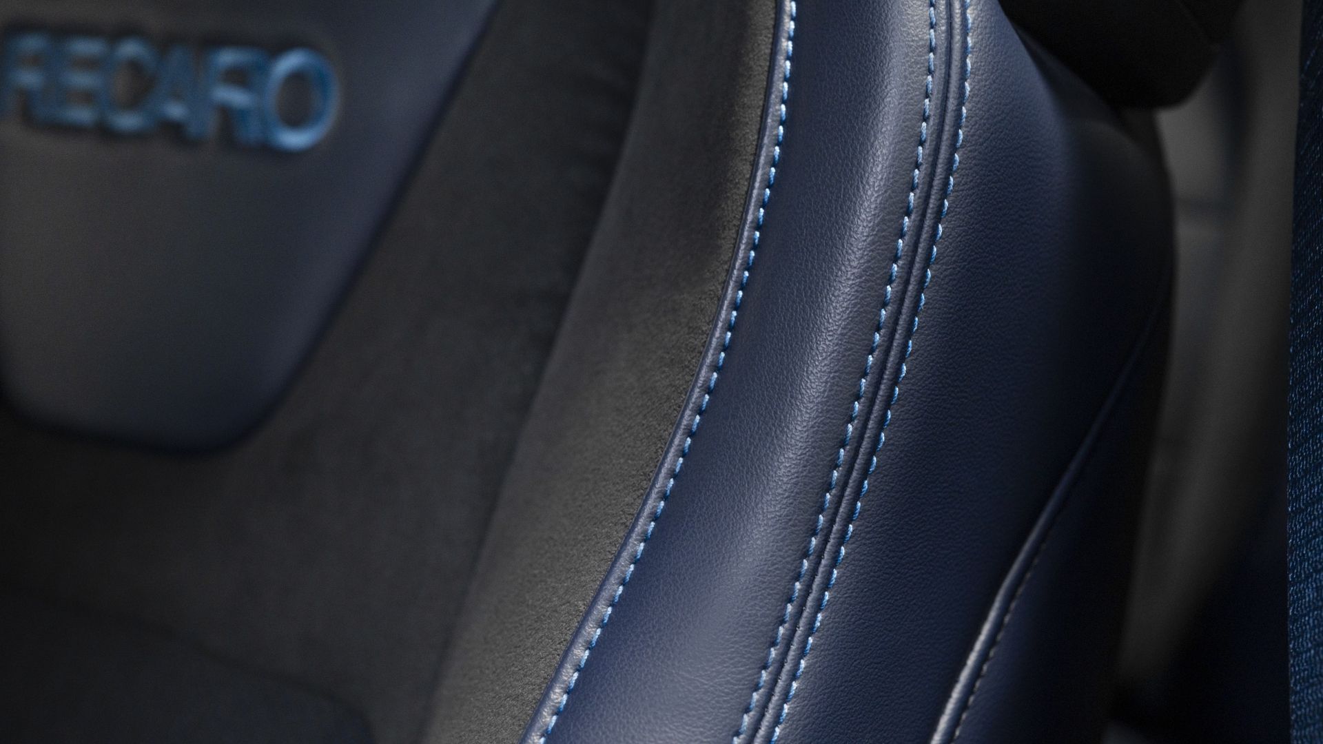 Close up of the stitching on the interior of the 2022 Ford Mustang Dark Horse