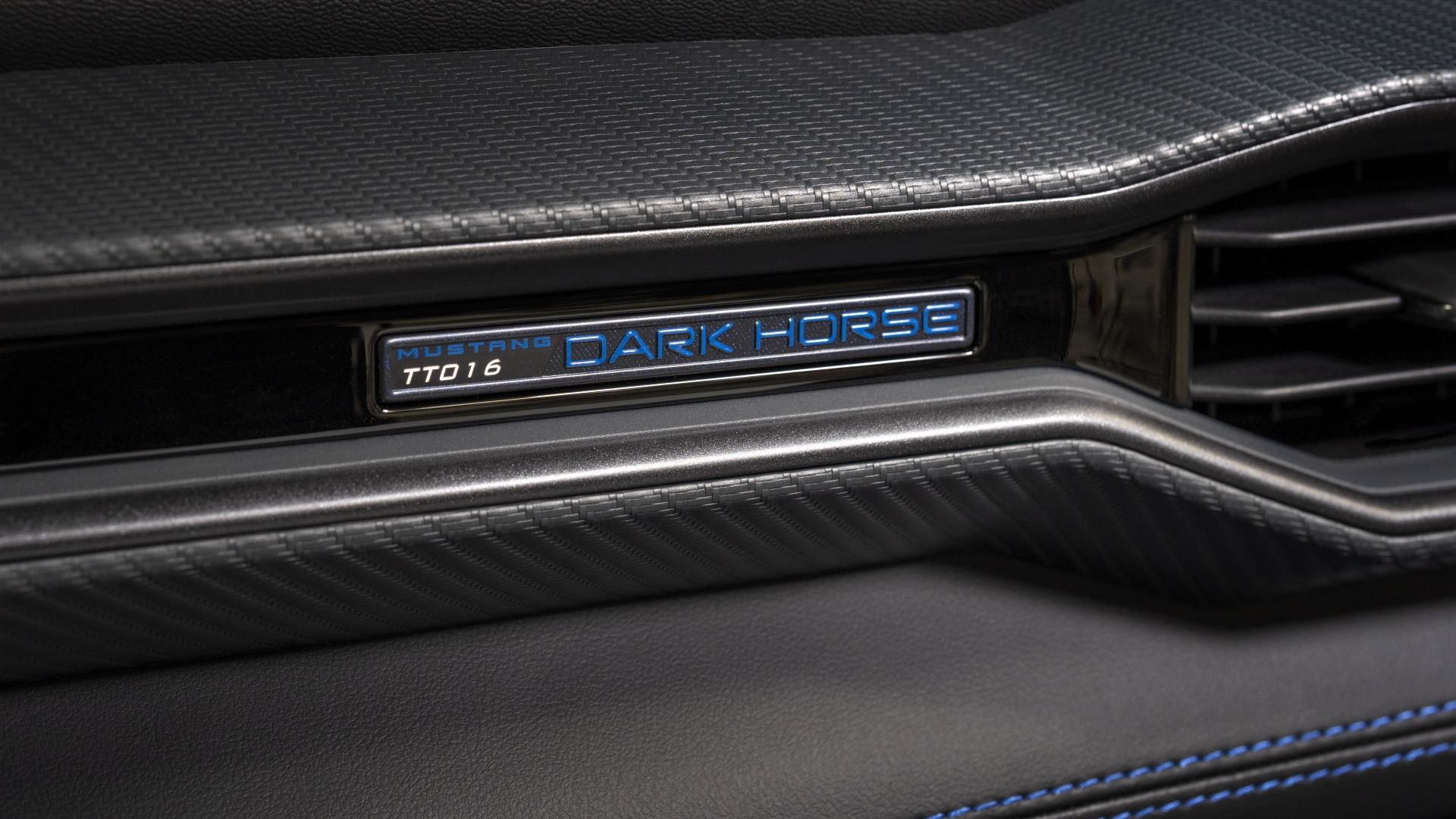 Close up of the plaque on the interior of the 2022 Ford Mustang Dark Horse