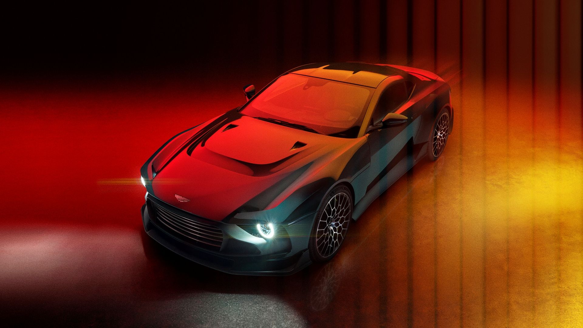 2024 Aston Martin Valor frontal superior 3/4 filmado em estúdio
