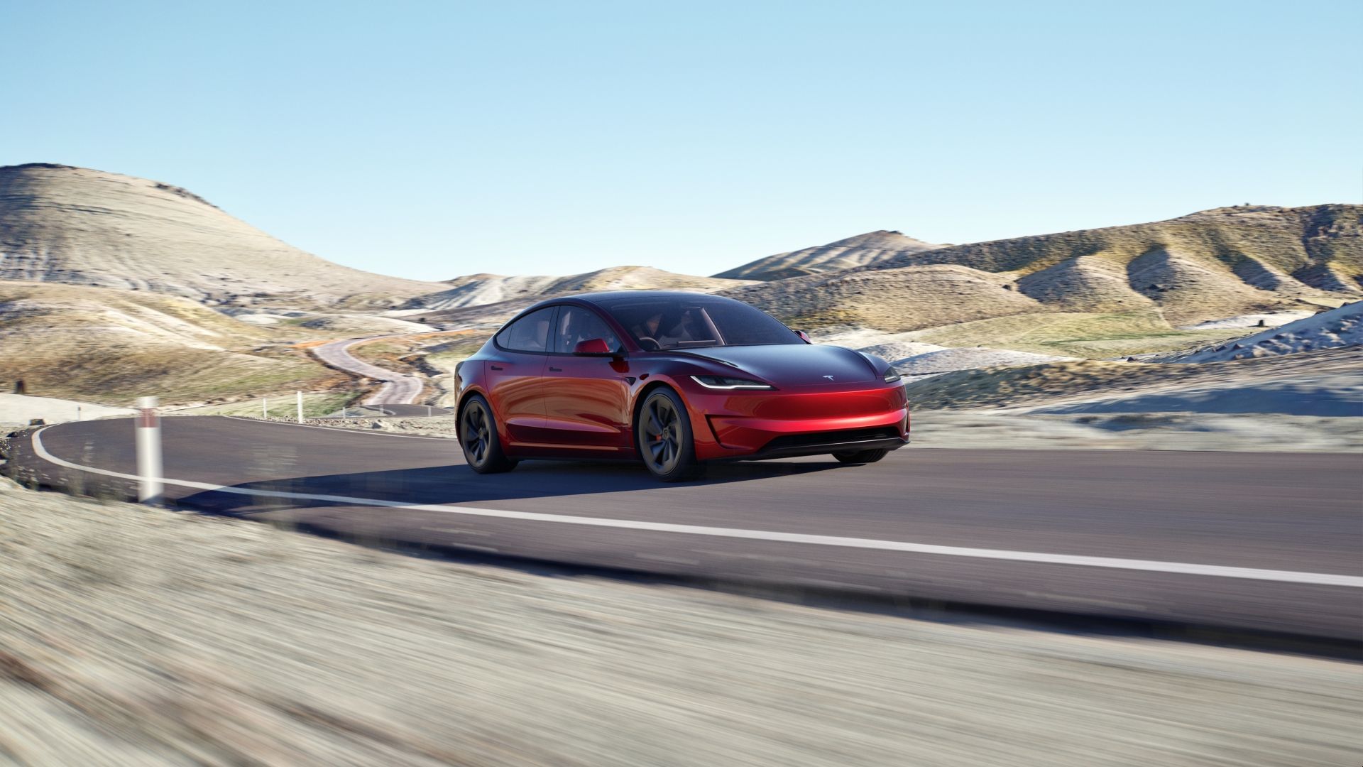 Desempenho do Tesla Model 3 vermelho 2024 em ação