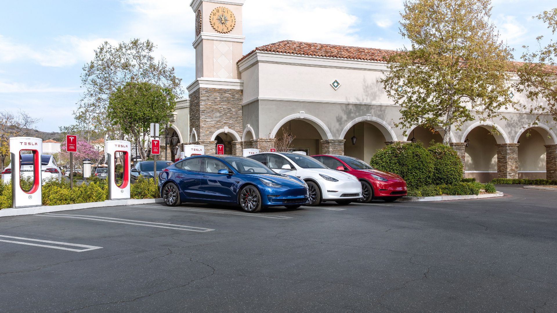 Three Tesla Models Plugged Into Supercharger