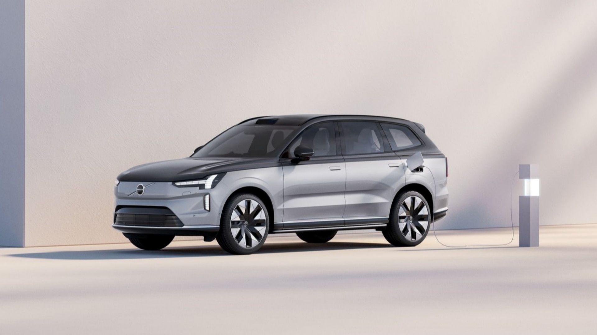 Volvo EX90 Front 3/4 shot of it charging