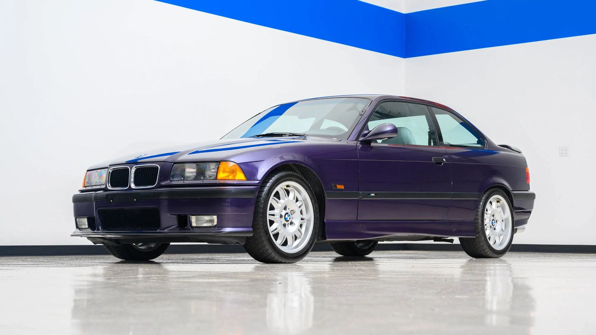 Techno Violet Purple 1996 BMW M3 Coupe Parked Front 3/4 View