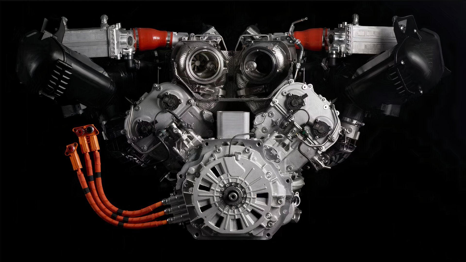 Foto do novo motor V-8 híbrido da Lamborghini