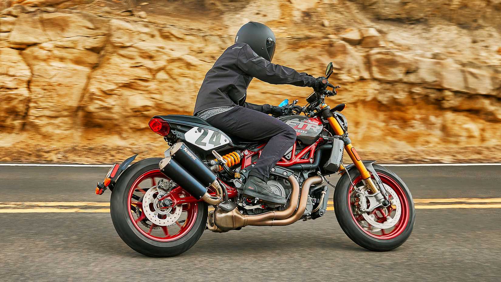 Rider on a 2024 Indian FTR R carbon