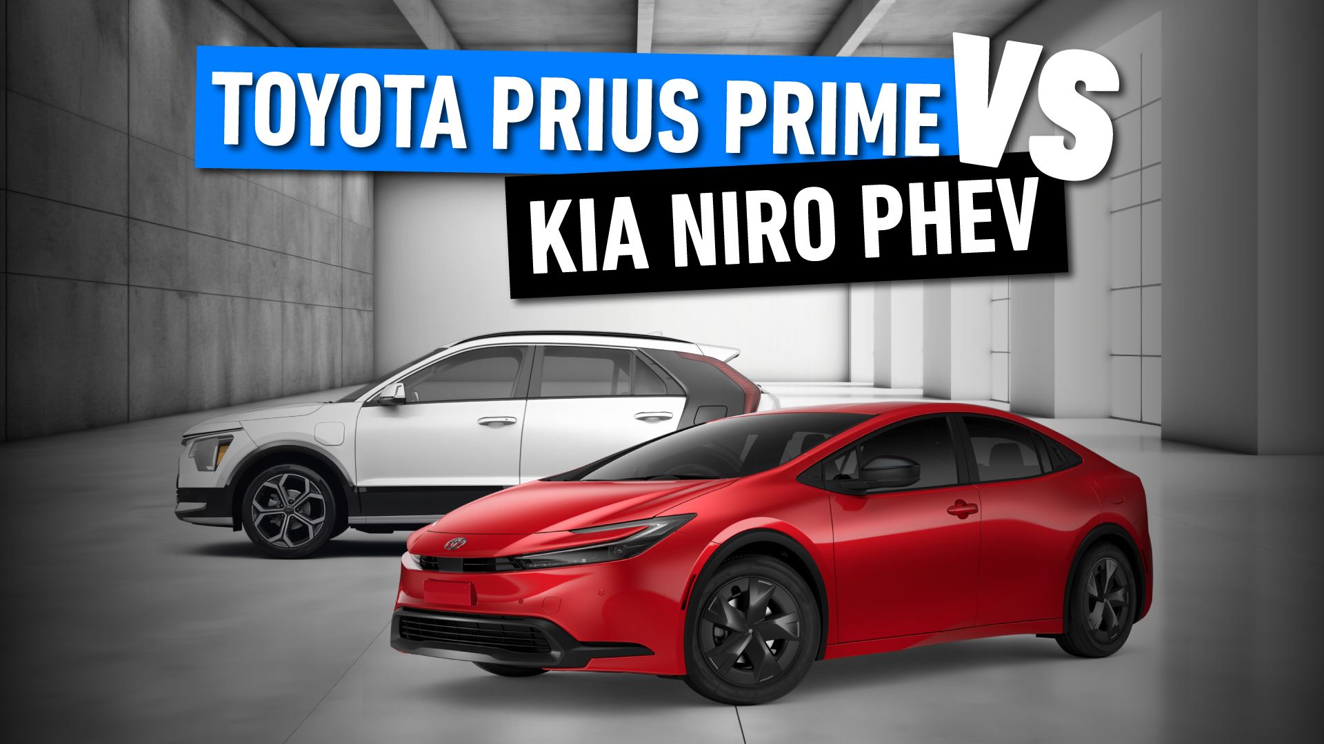 Shot of a white Toyota Prius Prime and a red Kia Niro PHEV