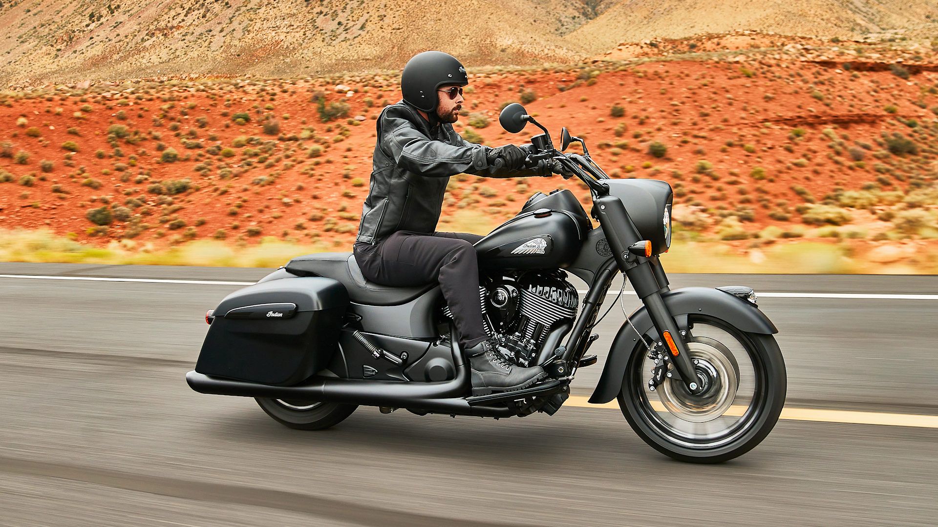 2024 Indian Springfield Dark Horse cruising through the desert