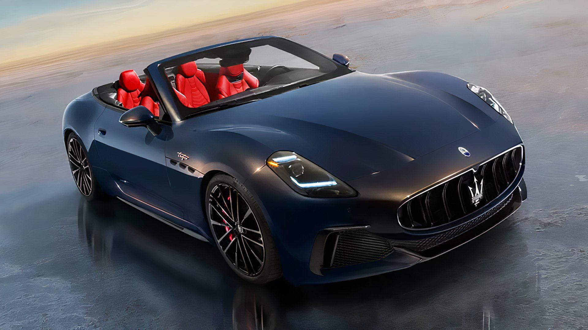 Um Maserati GranCabrio Trofeo Azul 2024 Com Interior Vermelho