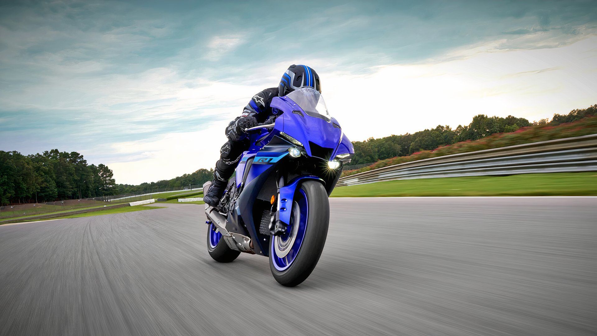 2024 Yamaha YZF-R1 Blue Front Panning Shot