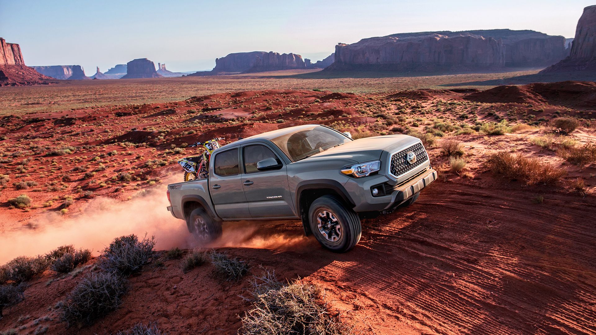 Grey 2018 Toyota Tacoma off orad in desert
