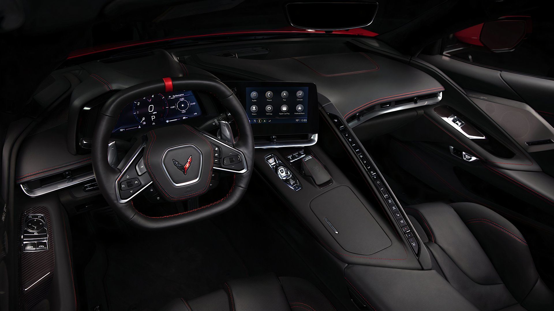 2024 Chevrolet Corvette cockpit Showing steering wheel, front seats and HUD