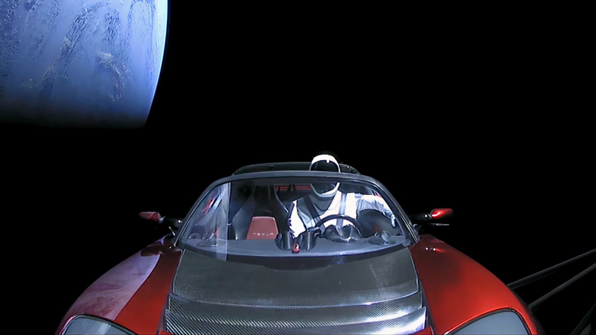 Tesla Roadster view from space