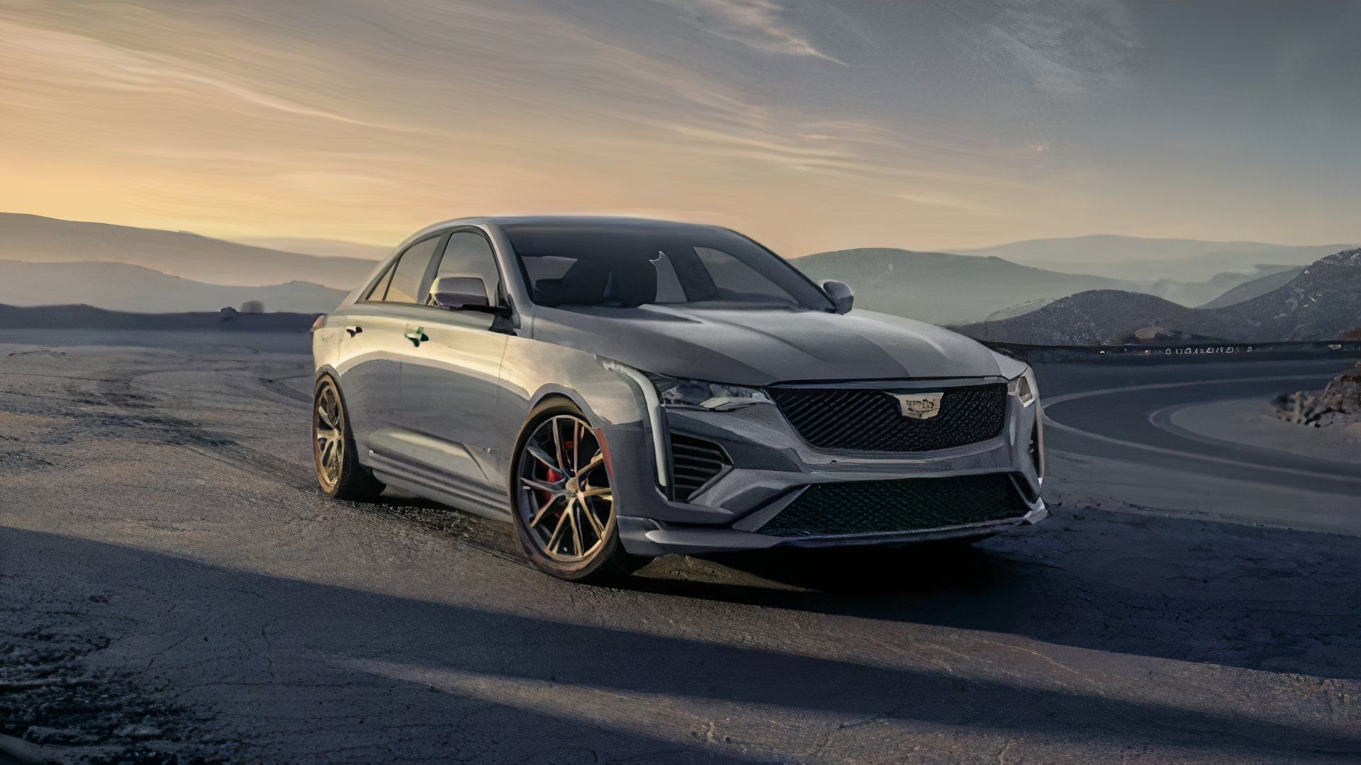 Foto frontal 3/4 de um Cadillac CT4-V 2024