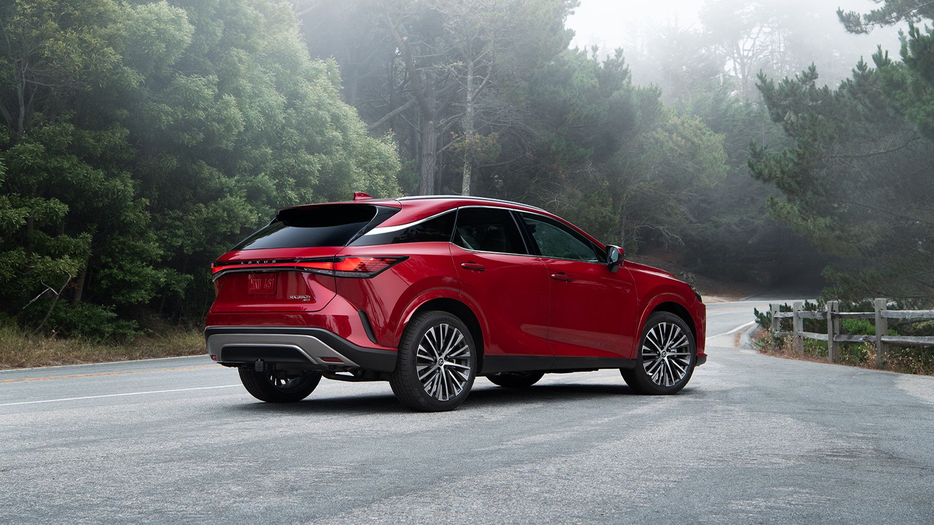 A Red 2023 Lexus RX 350h Parked