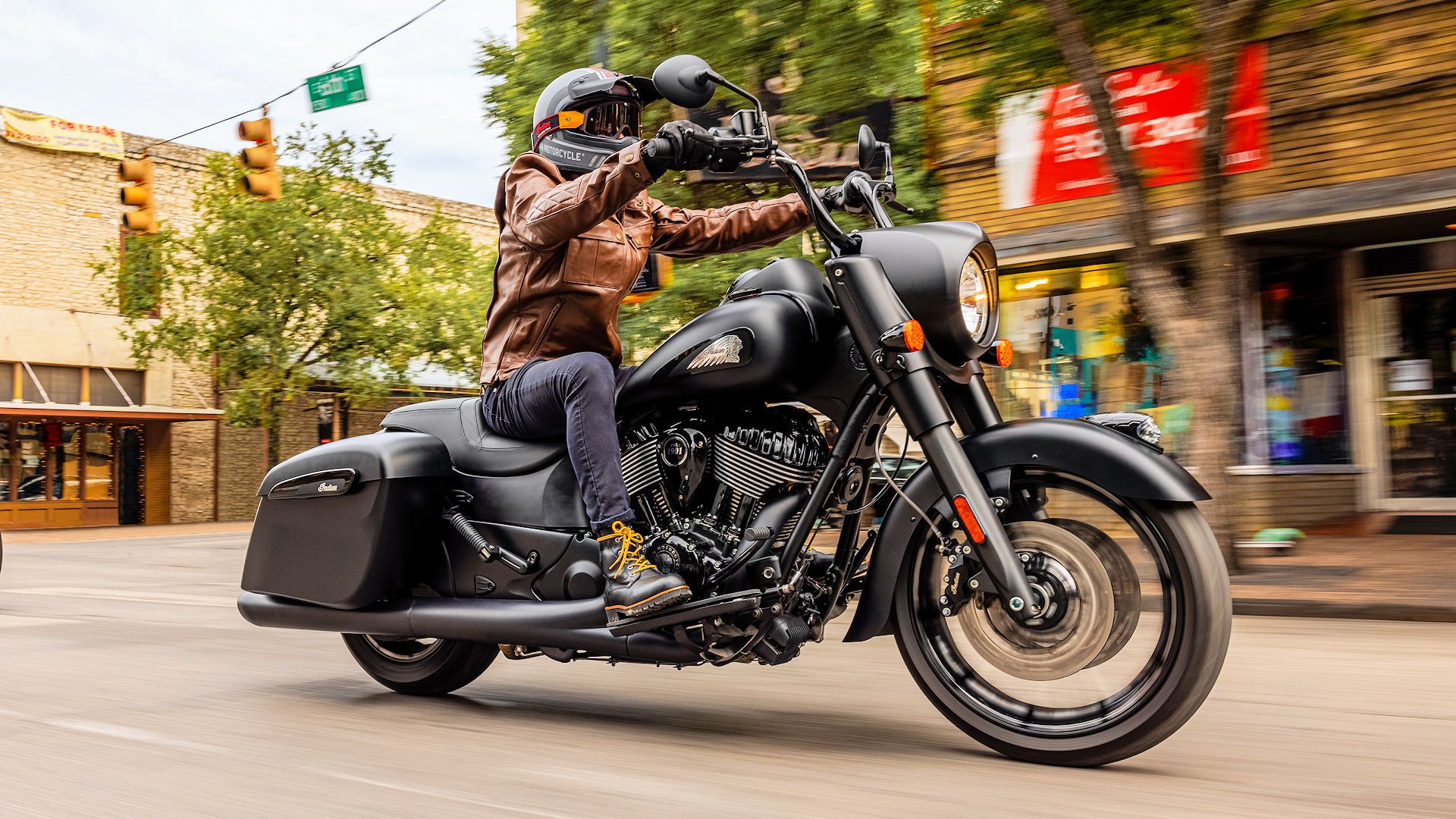 2024 Indian Springfield Dark Horse cruising through town