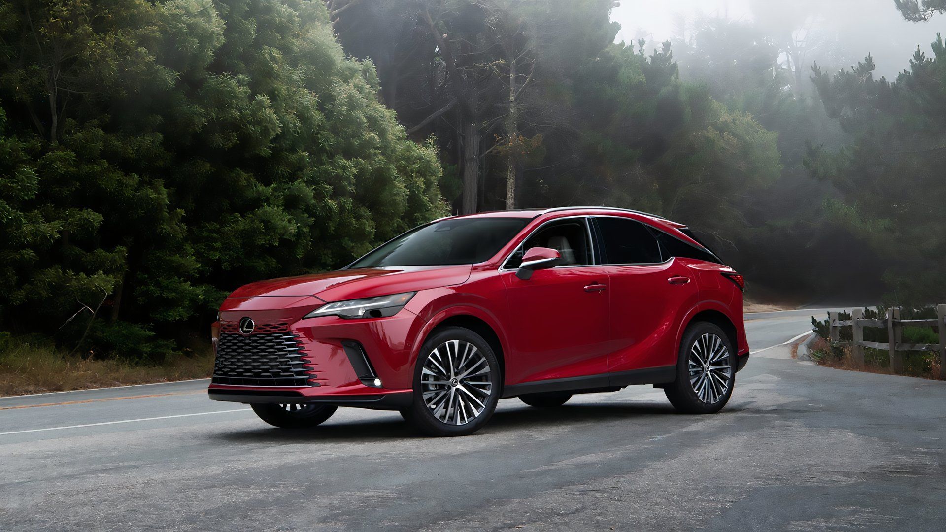 A Red 2024 Lexus RX 350h Parked Side On