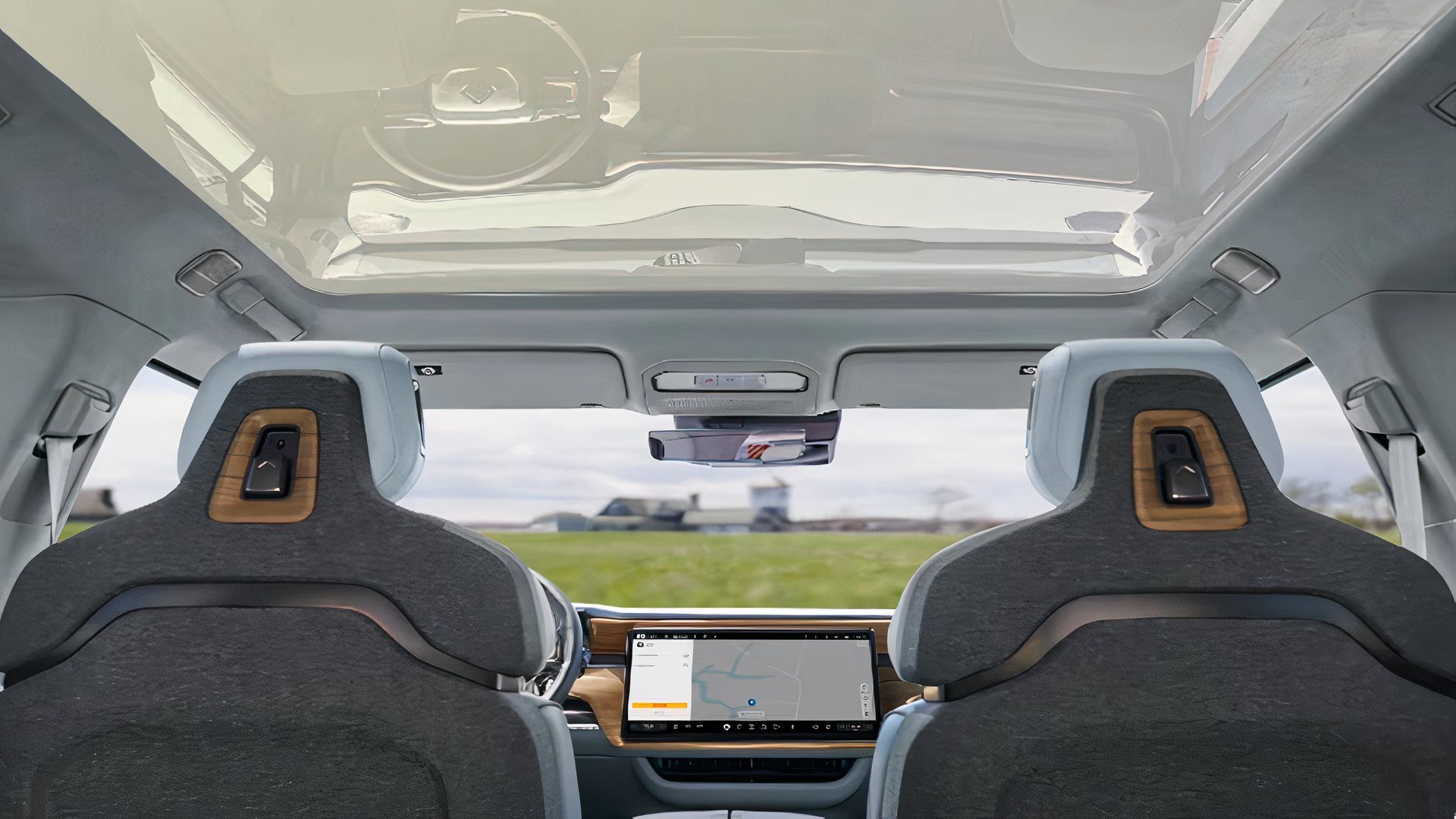 O interior do Rivian R1S 2025. 