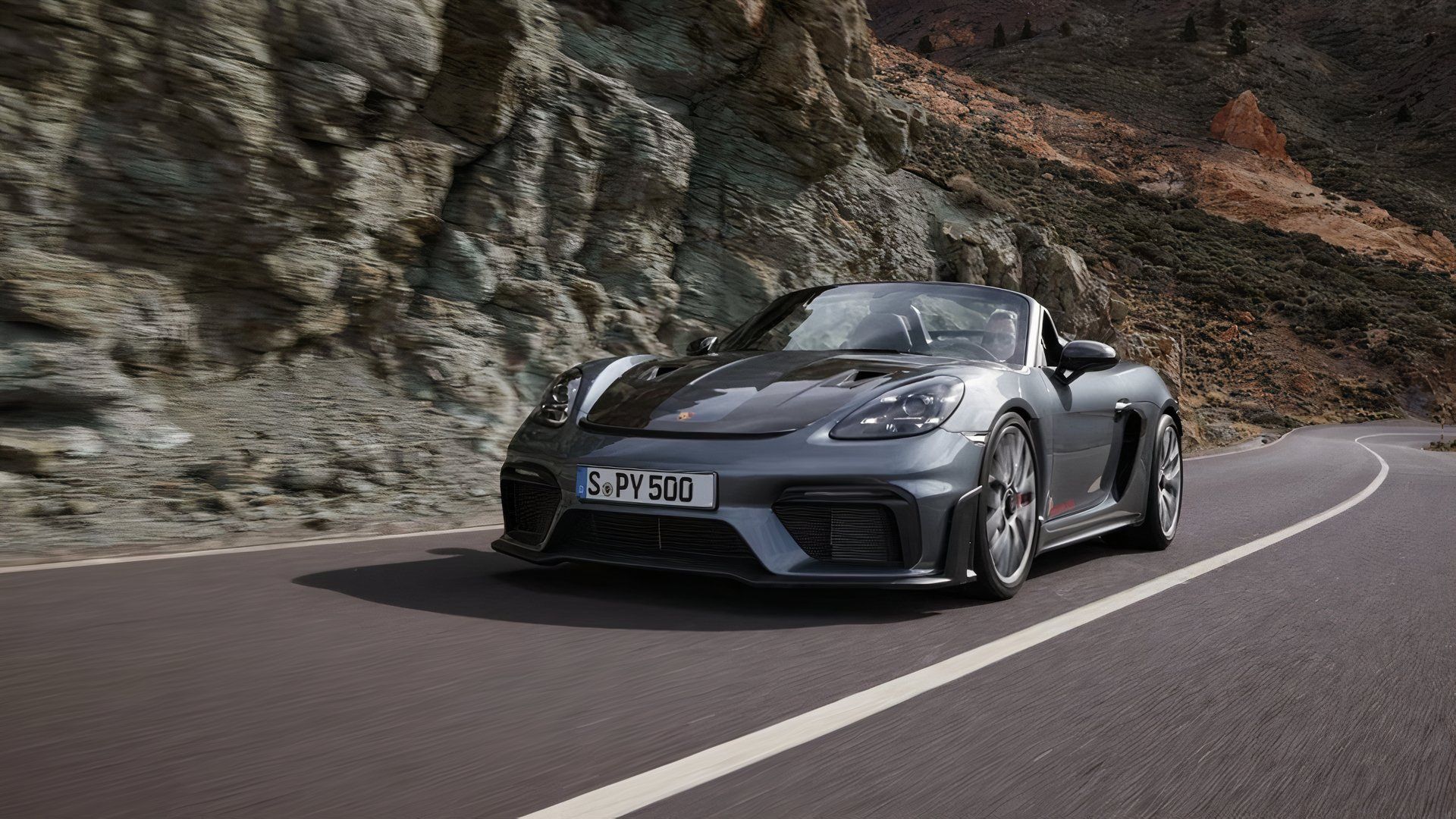Front action shot of a 2024 Porsche 718 Spyder RS