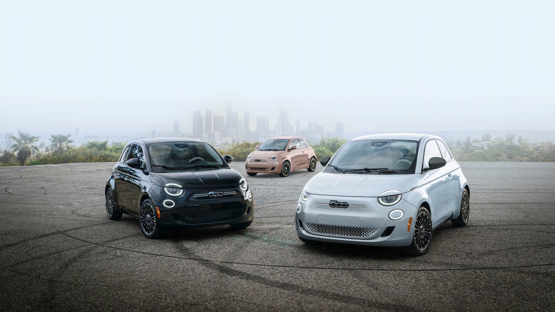 2024 Fiat 500e Lineup parked above Los Angeles