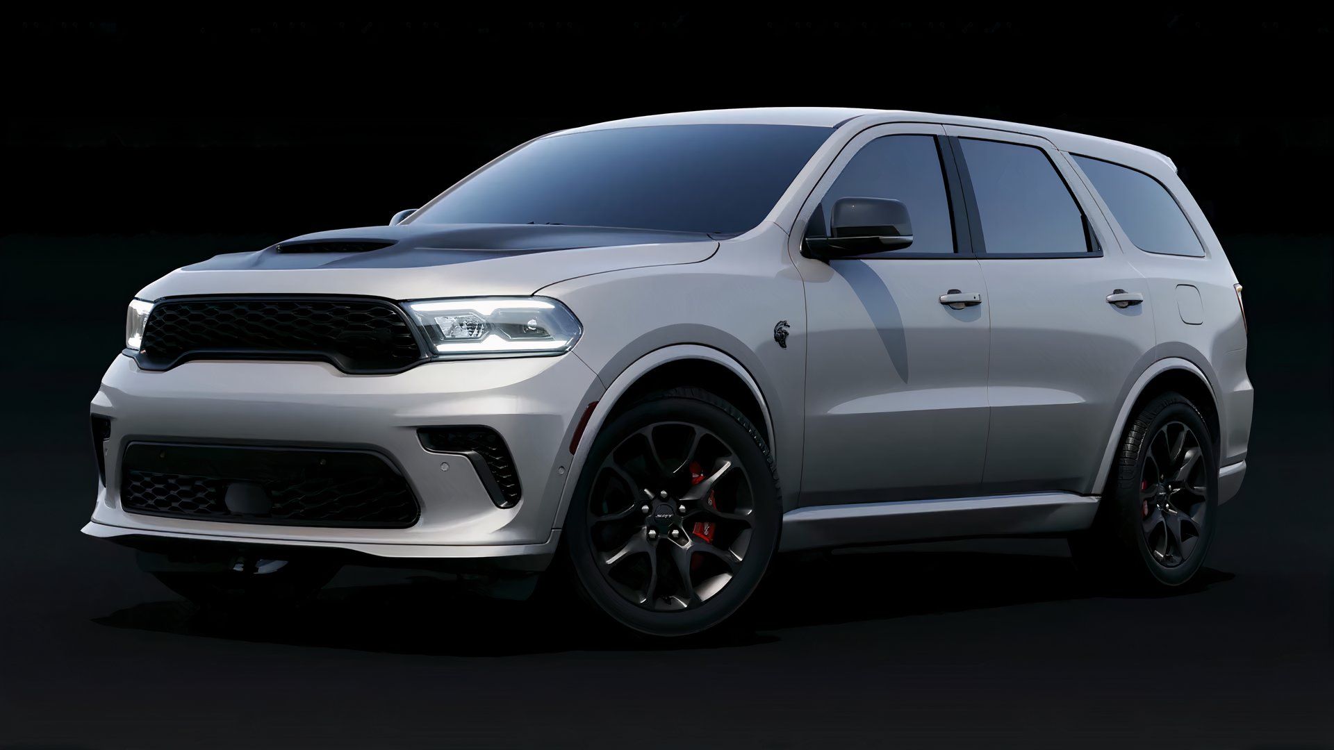 Vista frontal 3/4 de um Dodge Durango SRT Hellcat Silver Bullet 2025