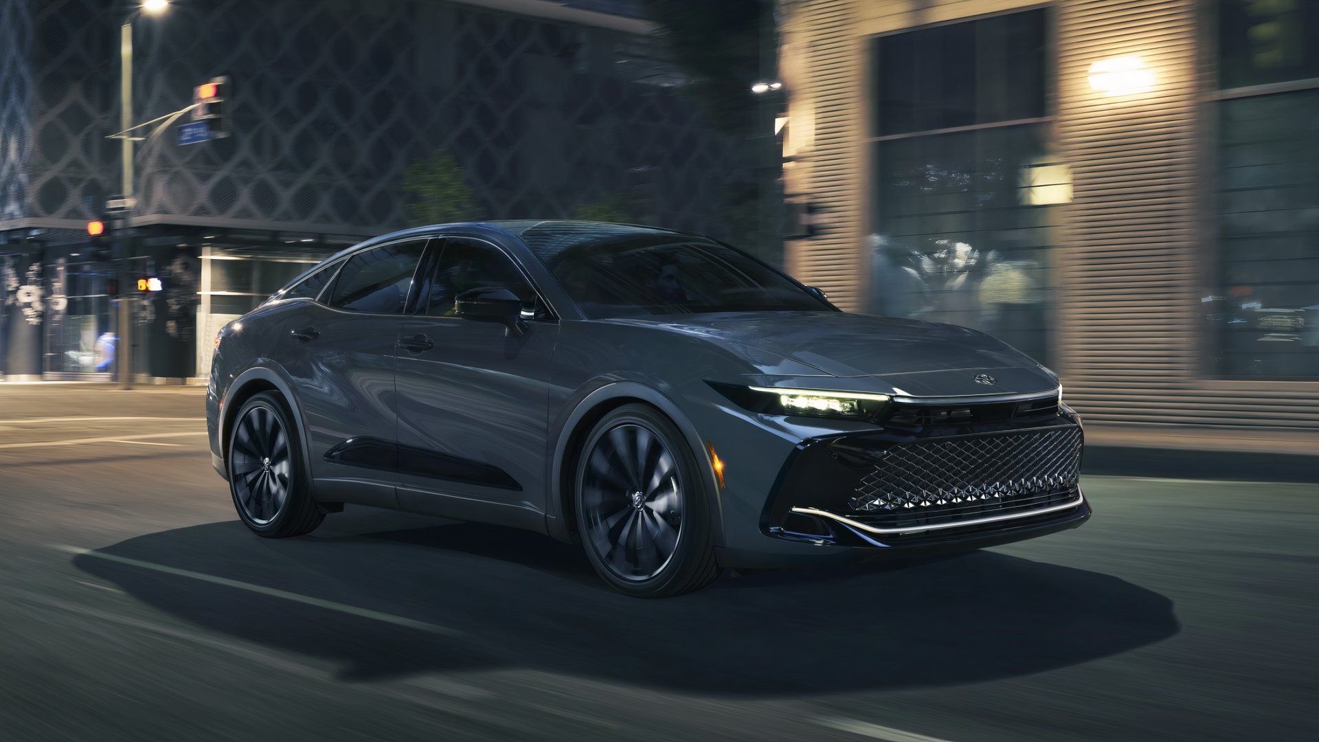 Front angle shot of 2025 Toyota Crown Nightshade driving