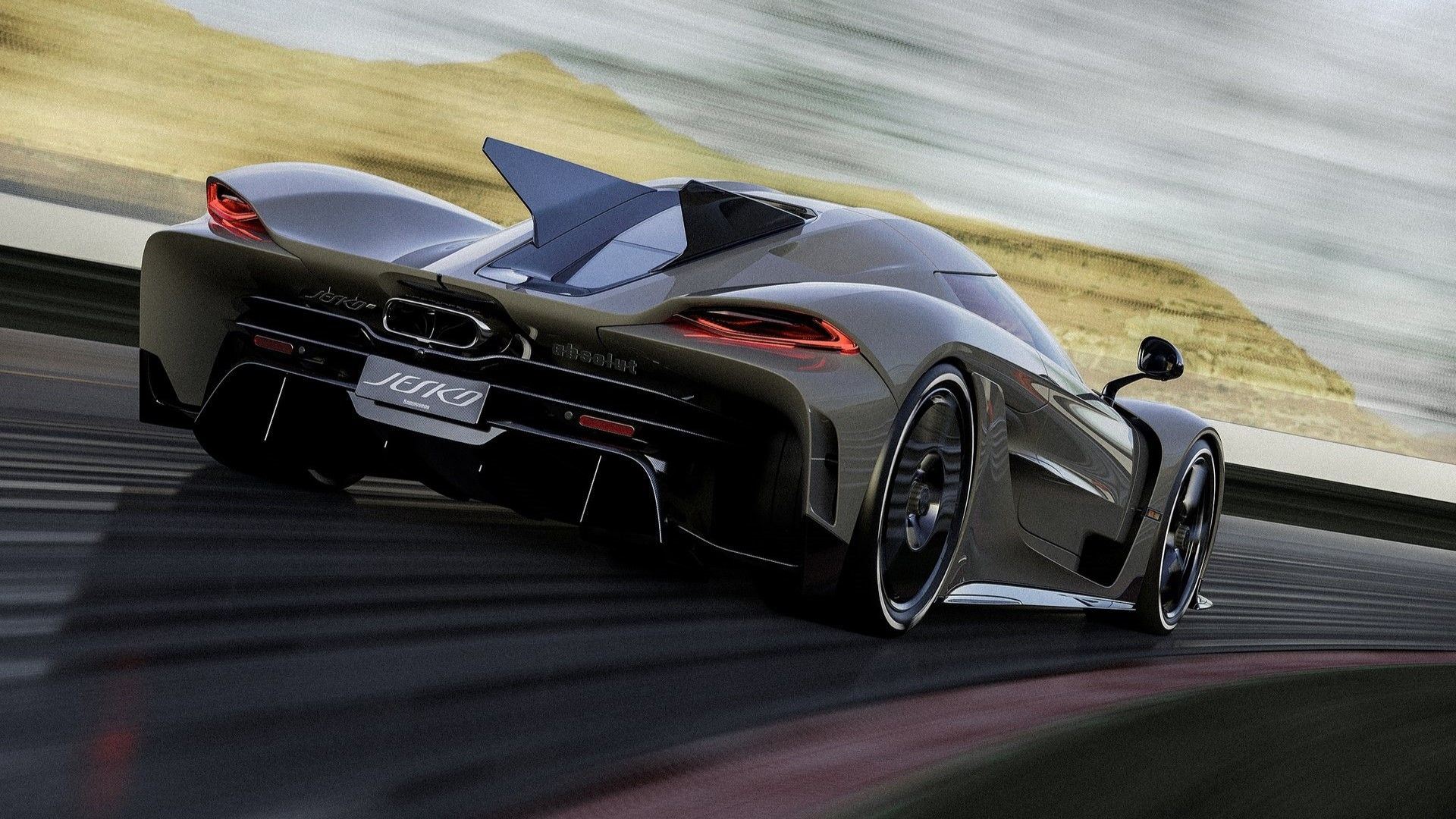 Foto de ação traseira do Koenigsegg Jesko Absolut 2021 