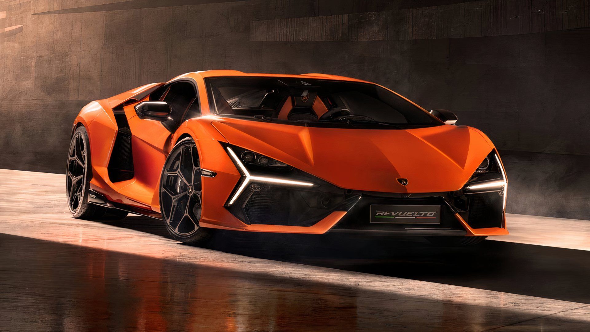 Vista frontal 3/4 do Lamborghini Revuelto 2024