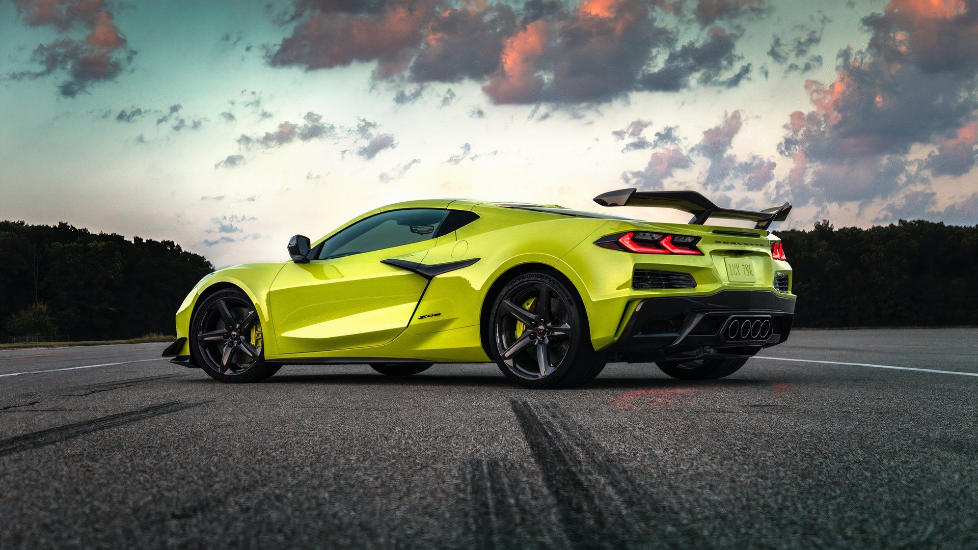 Side view of green-yellow 2024 Chevrolet Corvette Z06