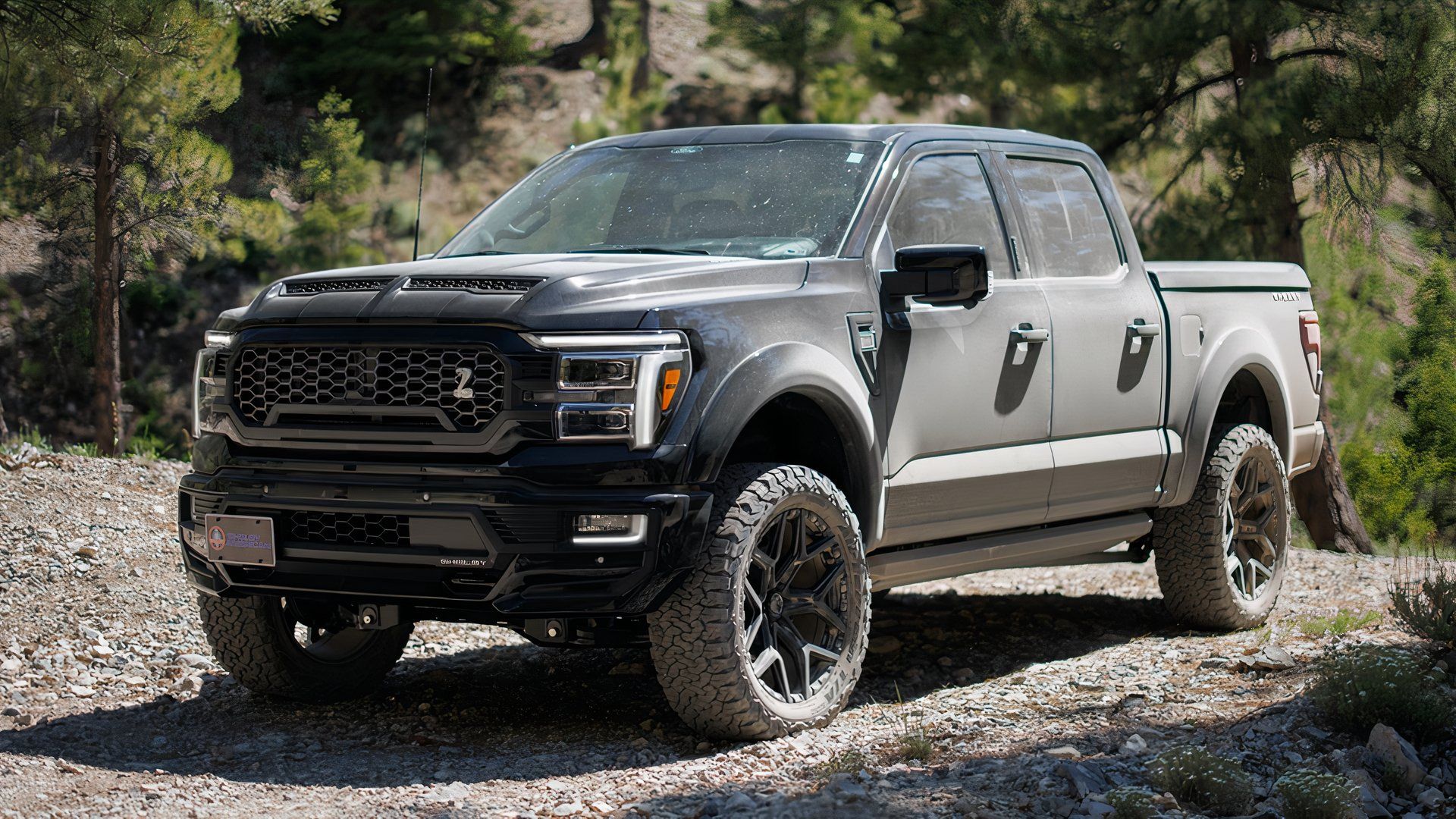 Vista frontal 3/4 do Shelby F-150 2024