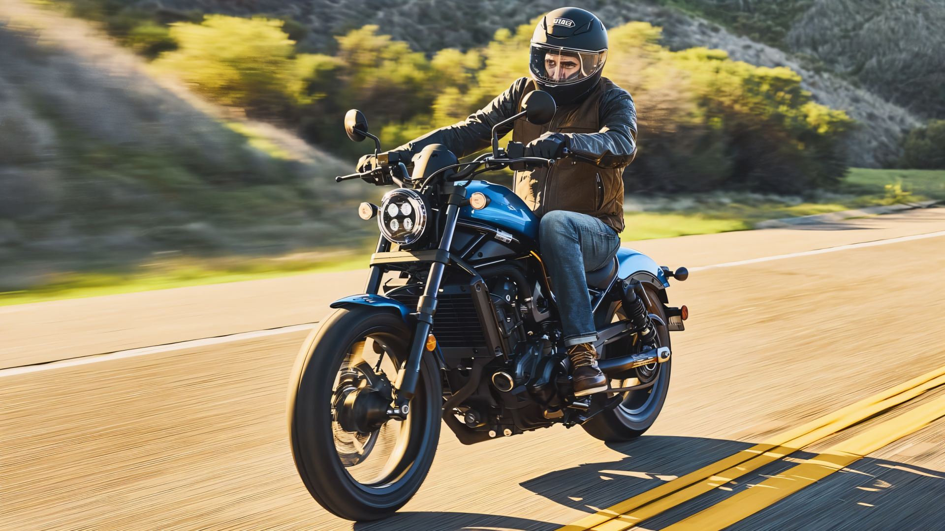 2025 Honda Rebel 1100 powerful cruiser accelerating on the freeway