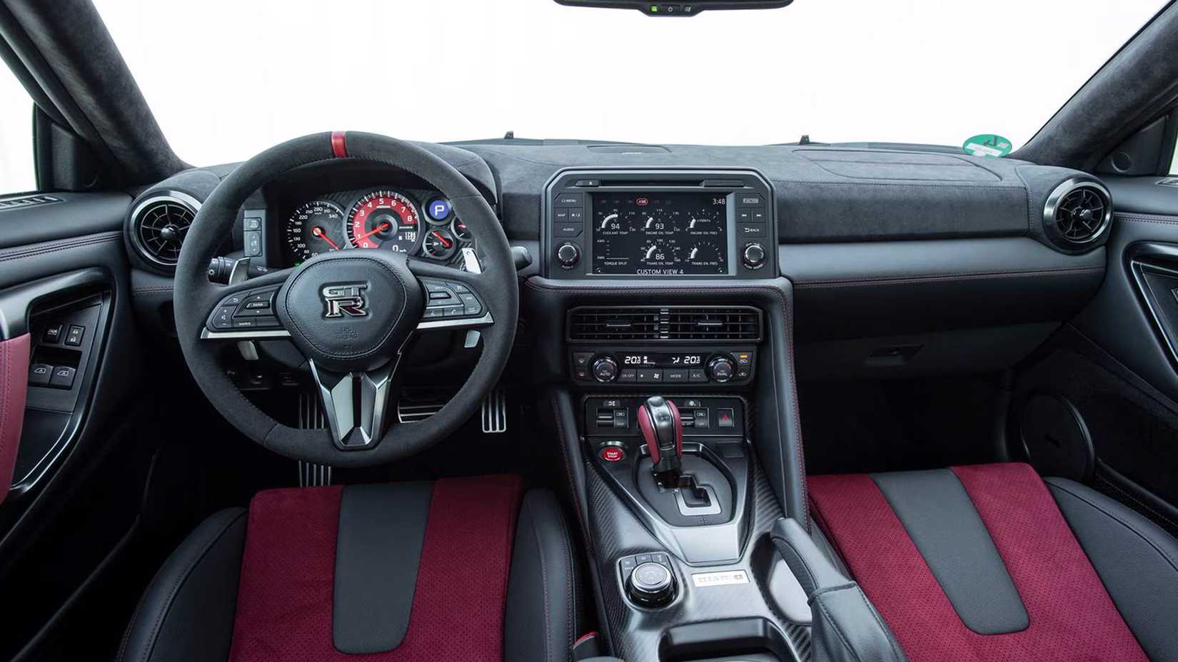 A close-up of the cockpit of the Nissan GT-R Nismo 2023