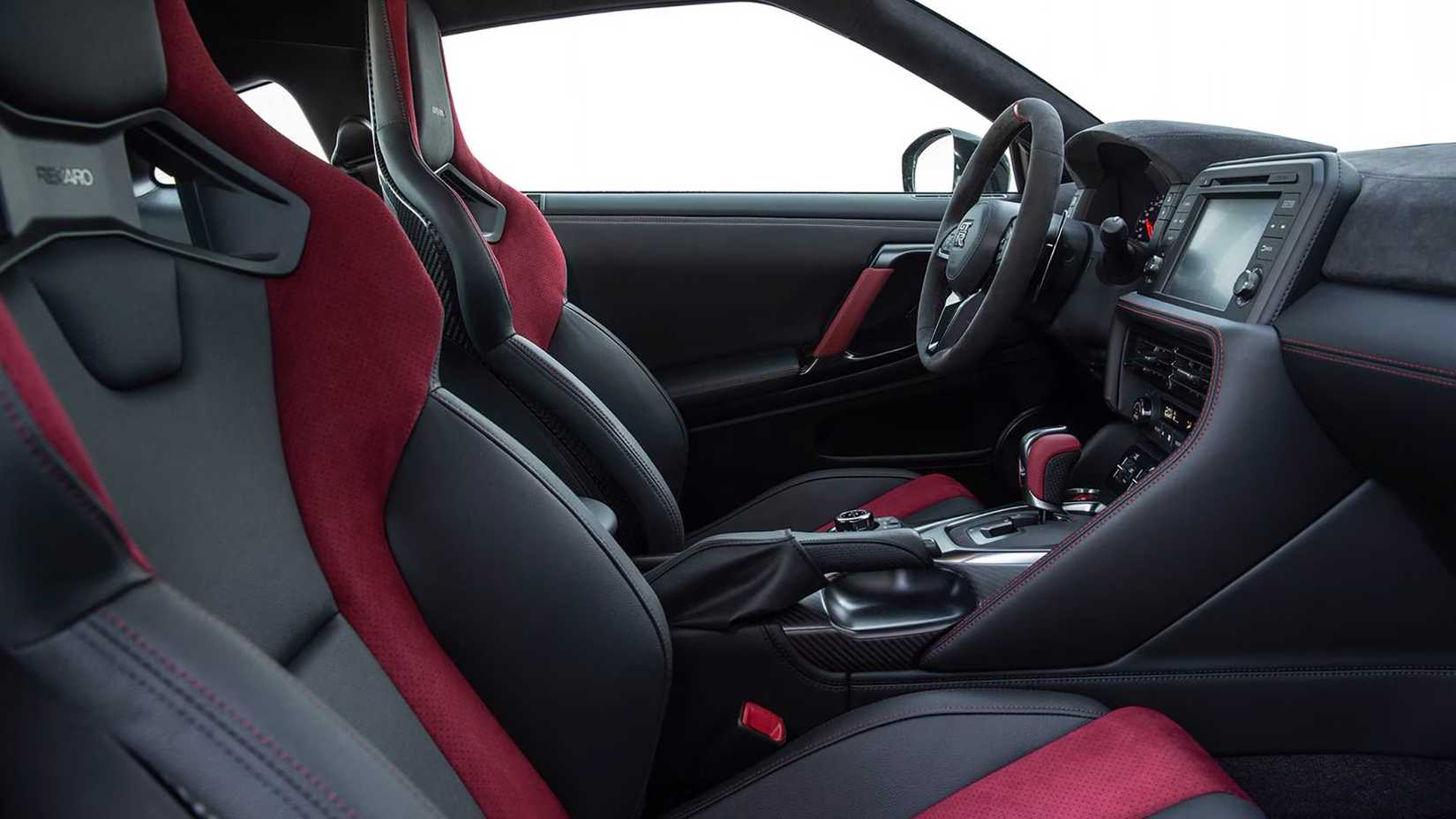 A shot from the cockpit and front seats of a 2023 Nissan GT-R Nismo