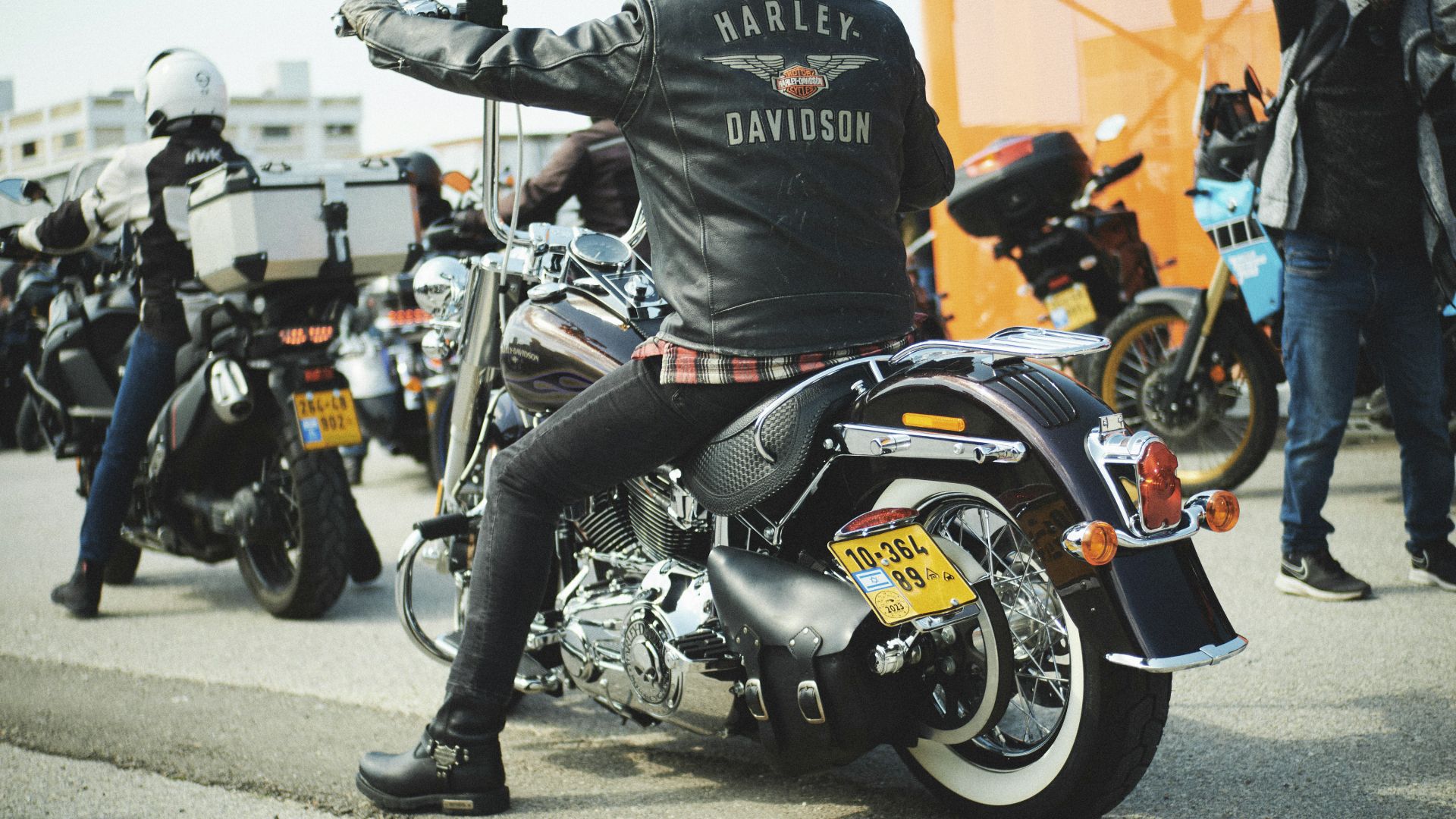 Biker on low harley davidson