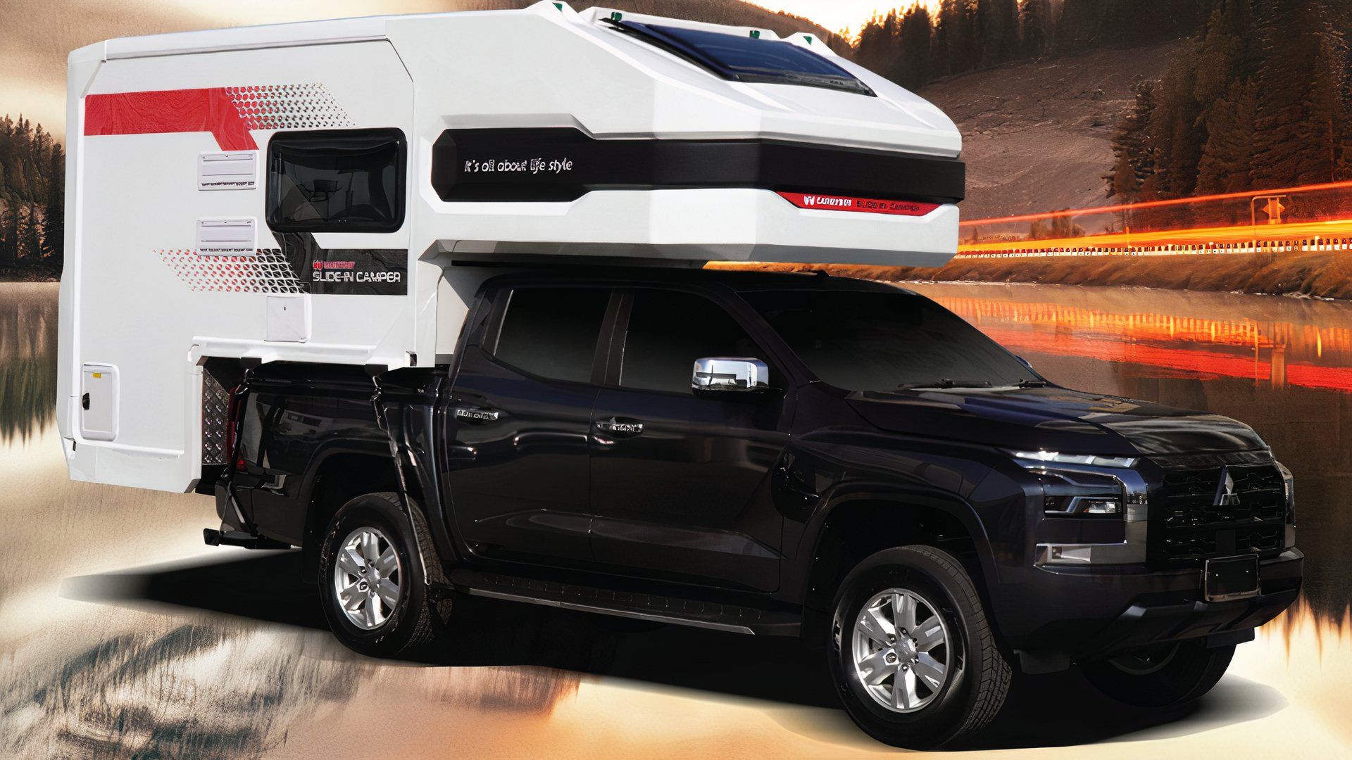 Foto frontal 3/4 de um Mitsubishi Triton 2023