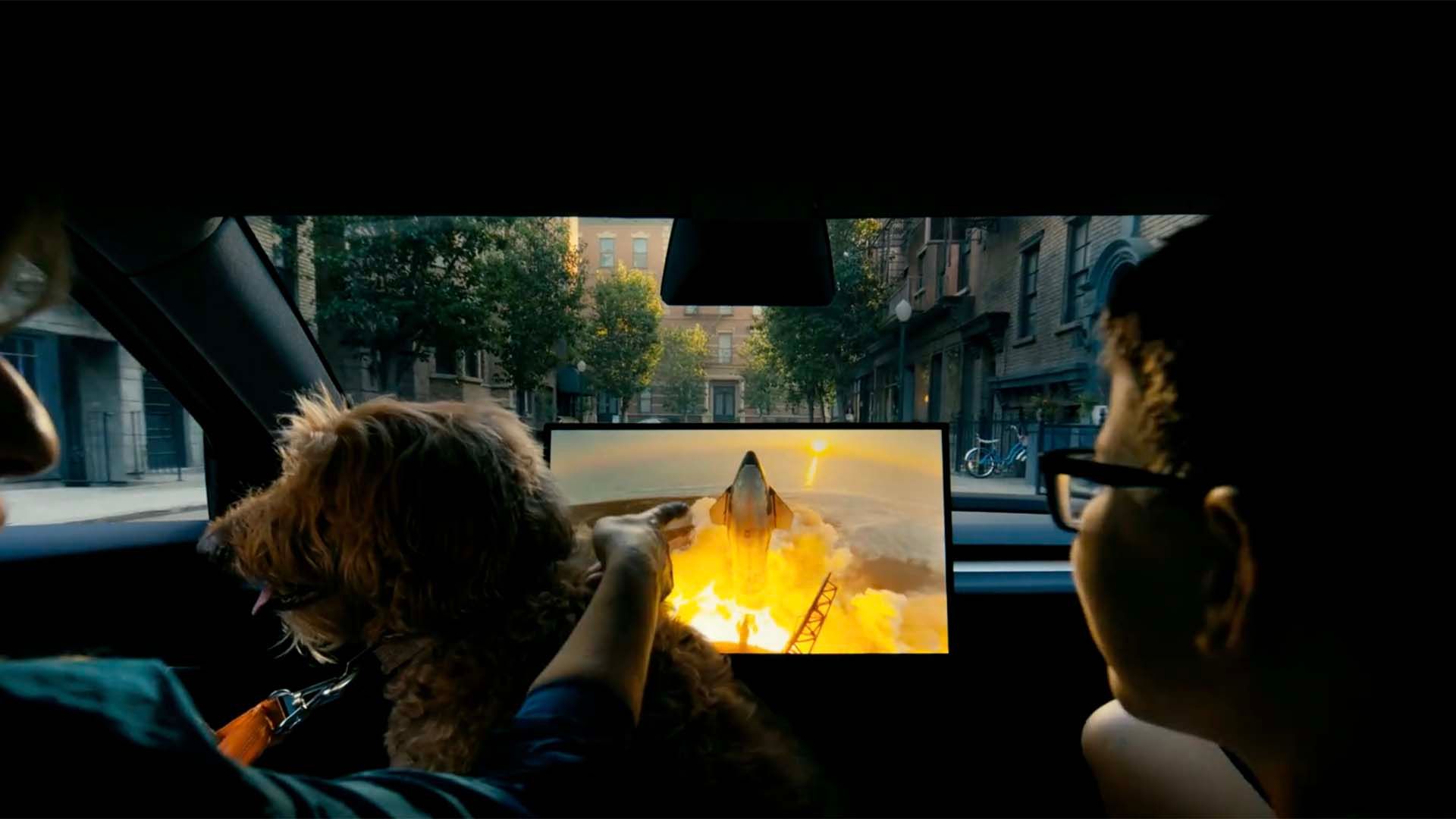Passengers watching a movie in the Tesla Cybercab