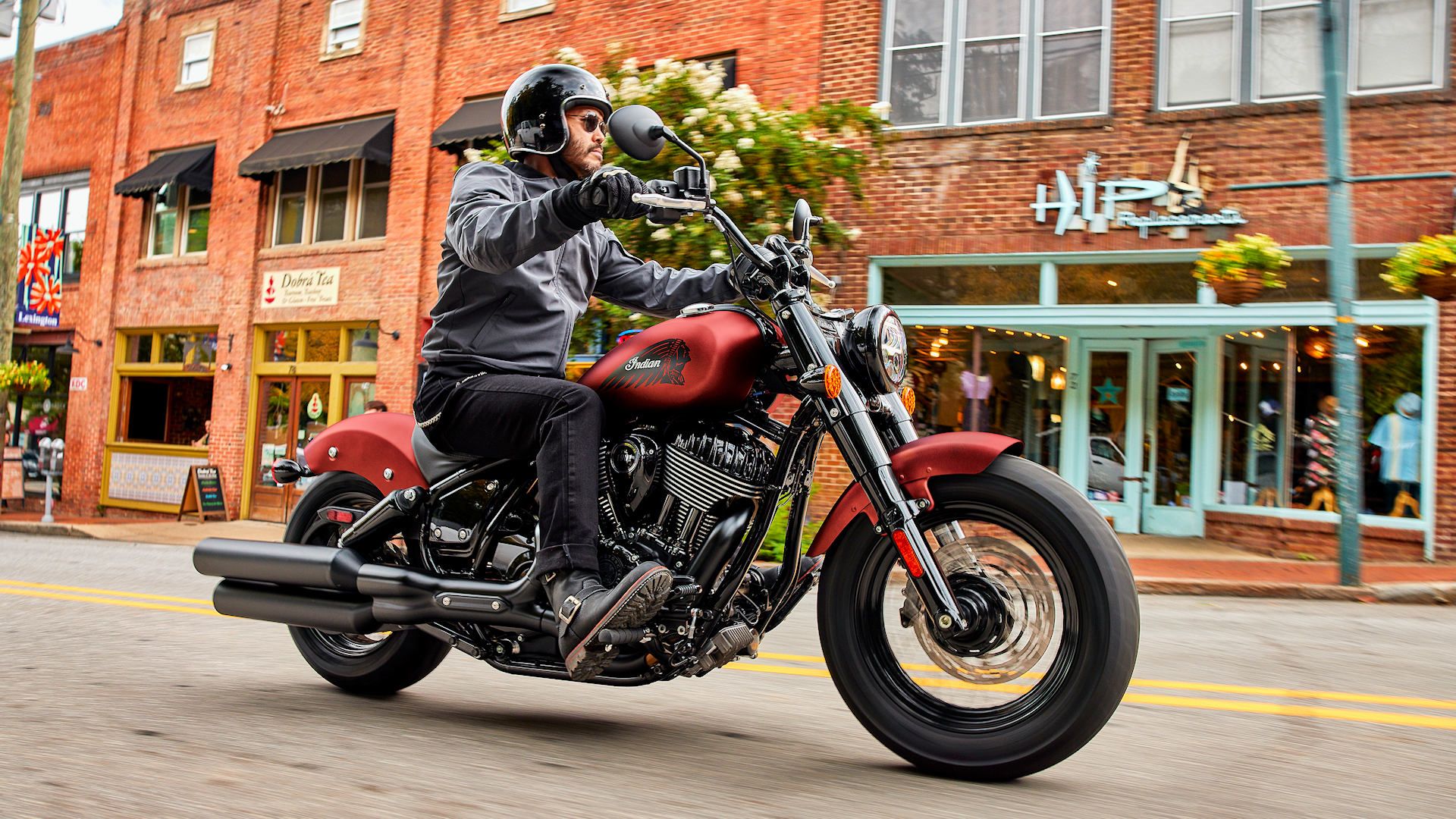 Rider on a 2024 Indian Chief Bobber Dark Horse