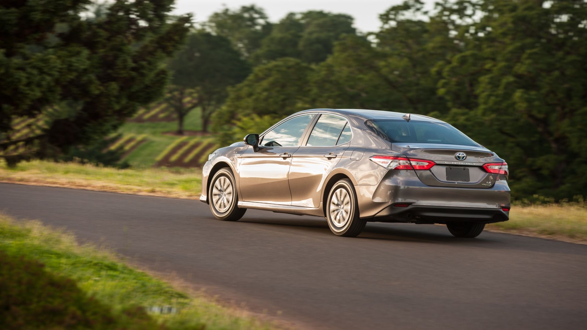 2019 Toyota Camry Hybrid action rear-quarter