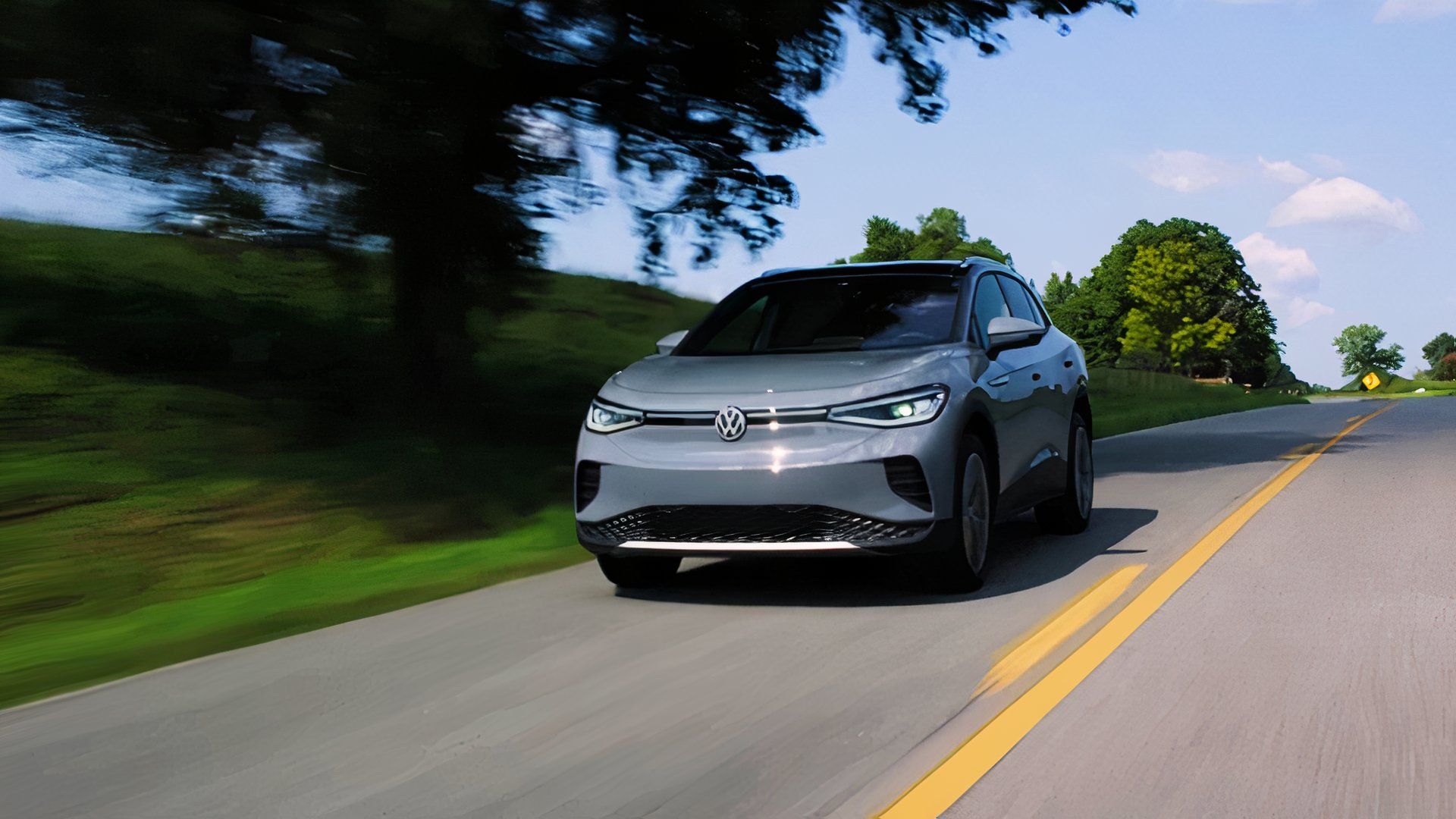 A gray 2021 Volkswagen ID.4 small electric SUV. 