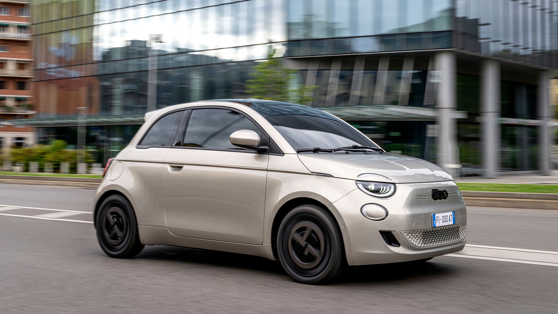 beige 2025 Fiat 500e Giorgio Armani Edition