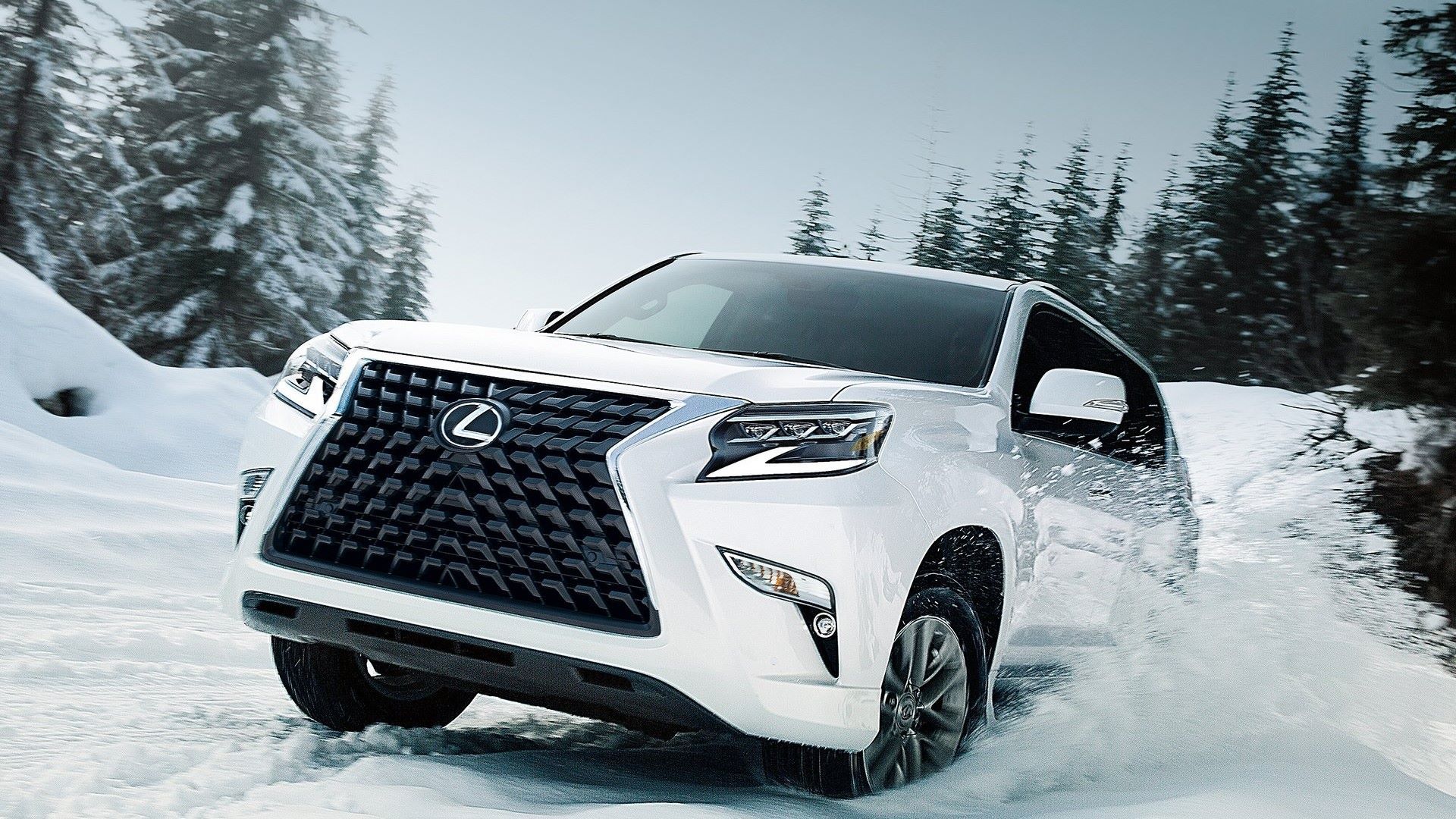 Front 3/4 action shot of a 2020 Lexus GX
