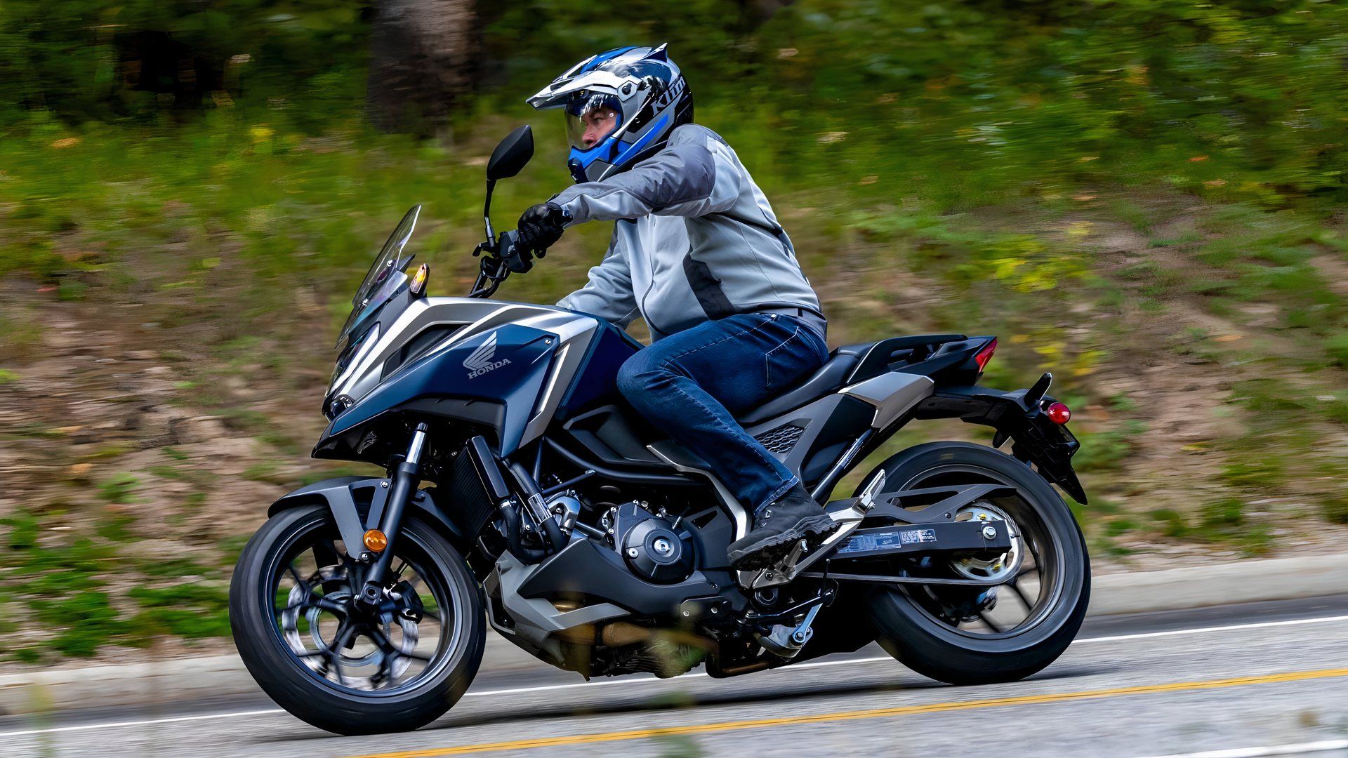 Honda NC750X automatic motorcycle cornering view
