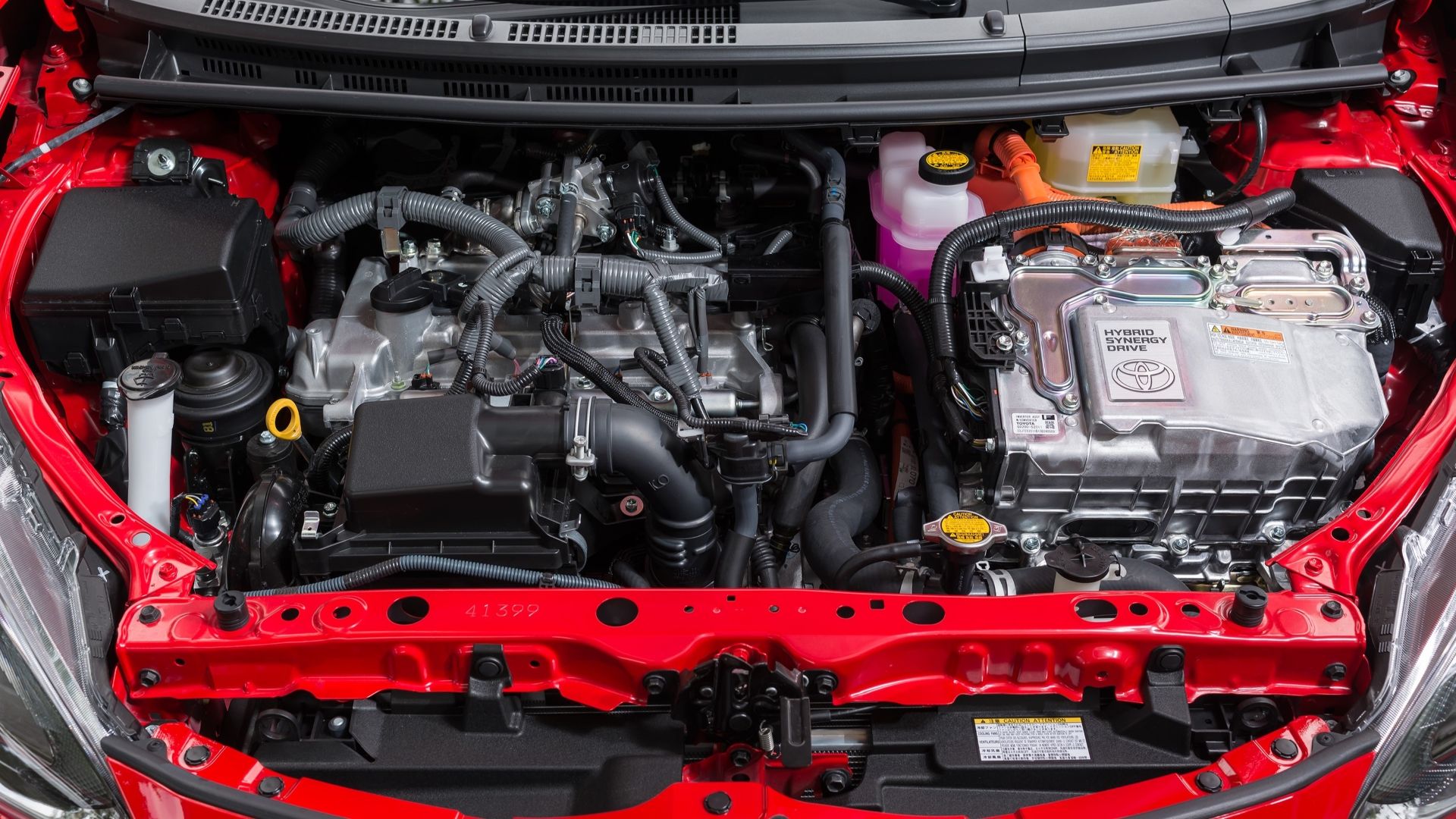 Engine bay of the 2016 Toyota Prius C