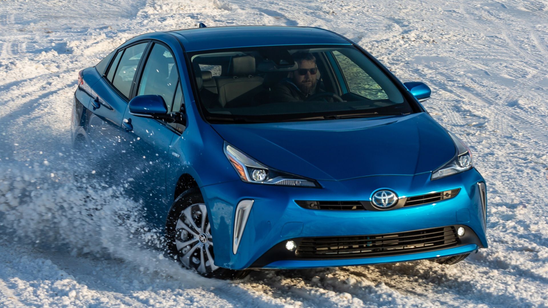 Blue 2019 Toyota Prius snow