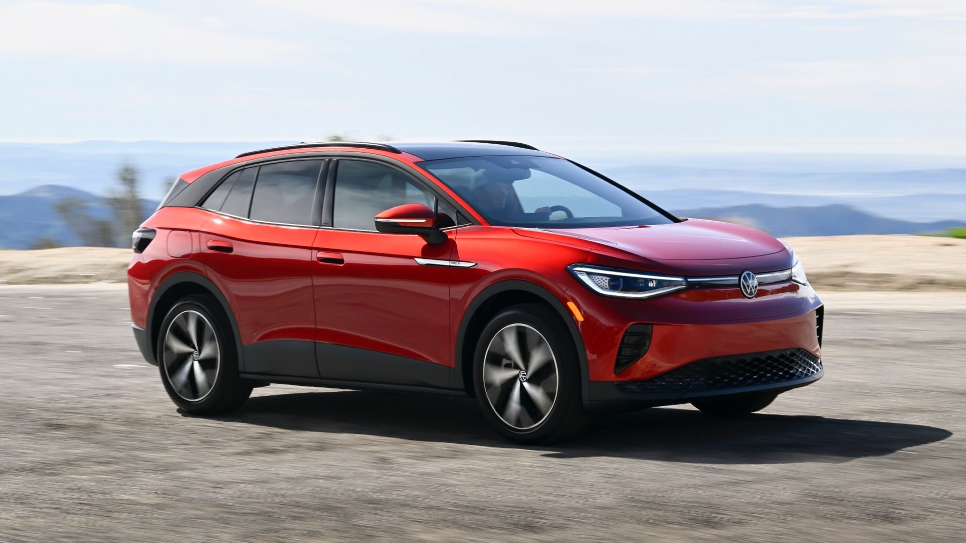 2024 Volkswagen ID.4 in red, front three-quarters static shot